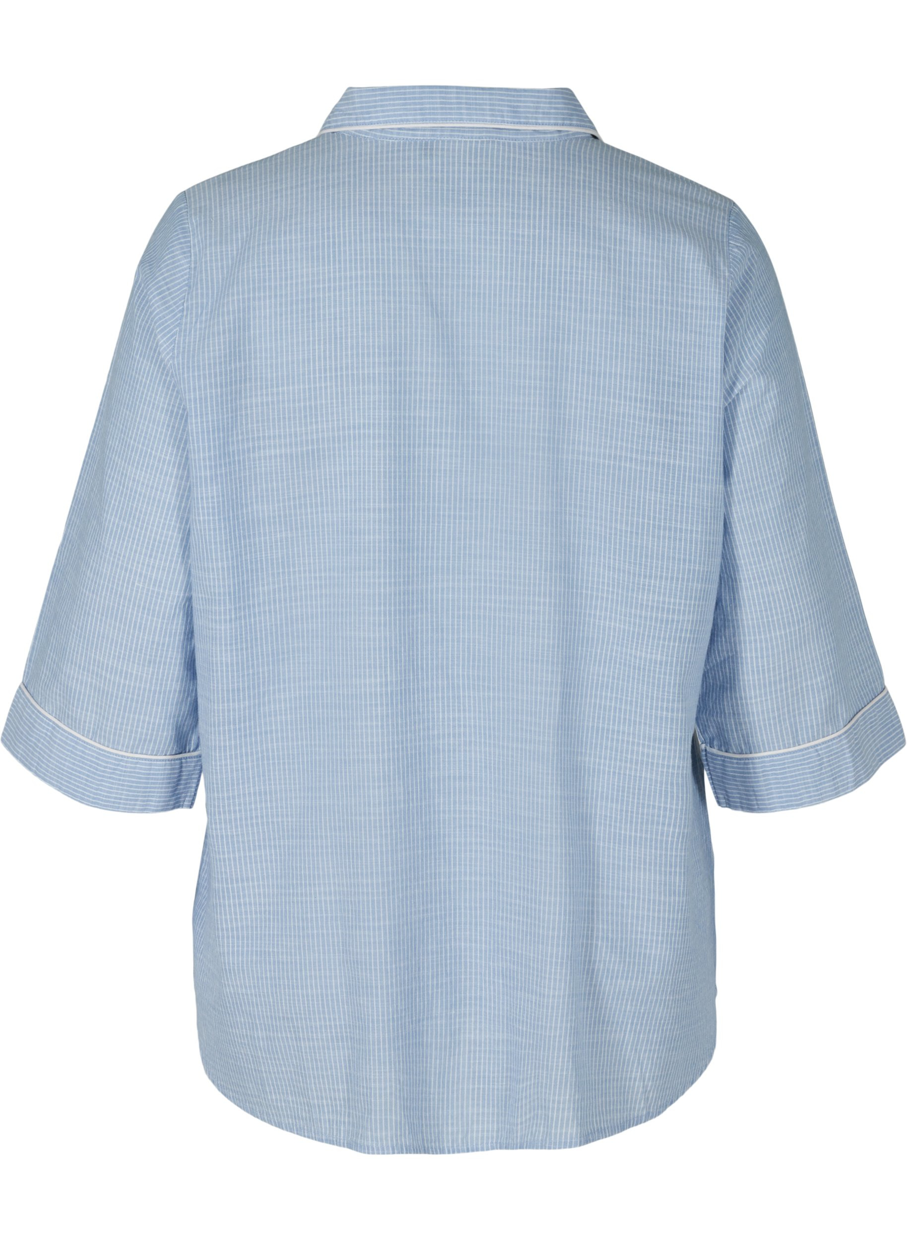 Stripete pysjamasskjorte i bomull, White/Blue Stripe, Packshot image number 1