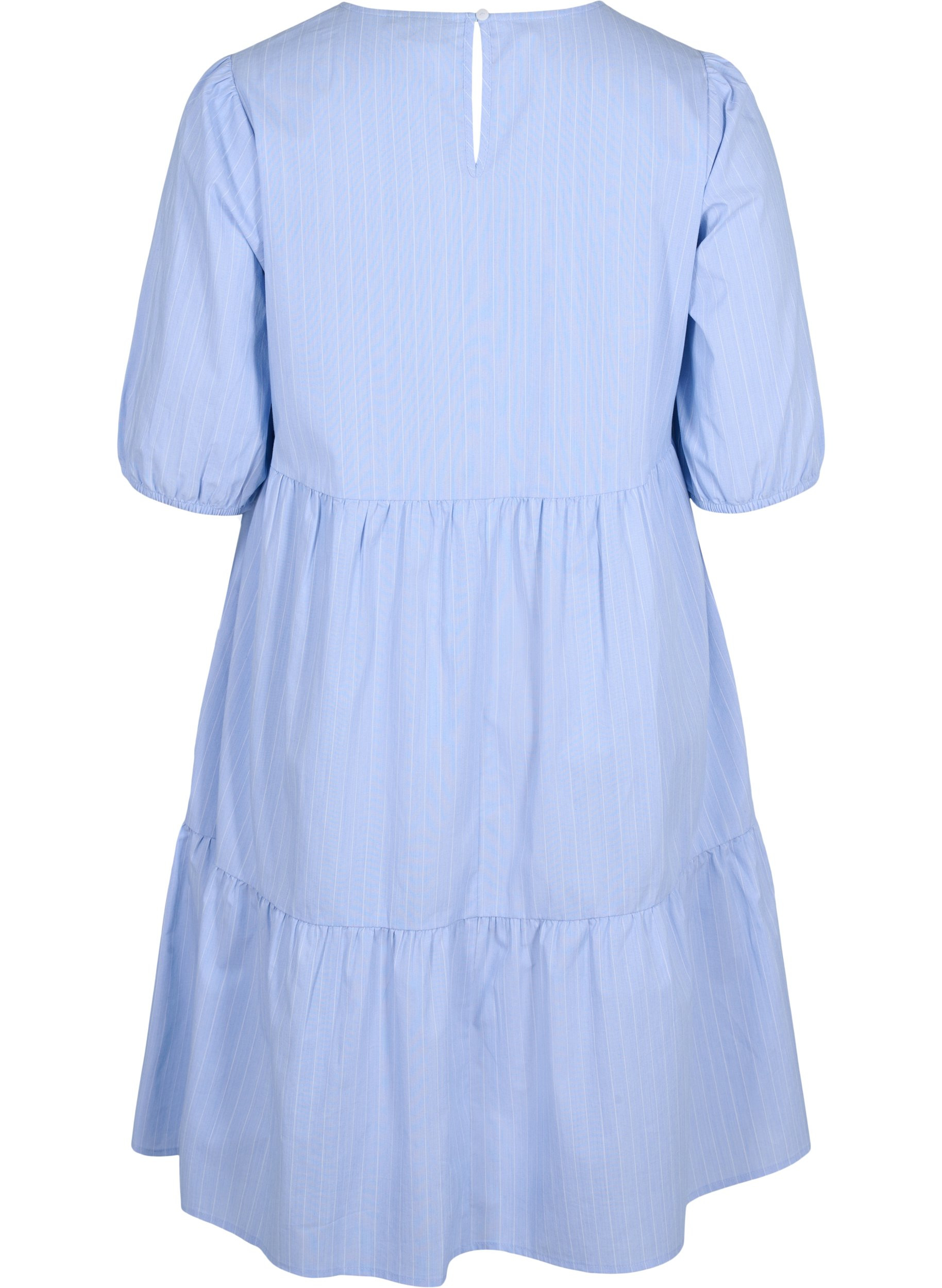 Stripete kjole med korte puffermer, Blue As Sample, Packshot image number 1