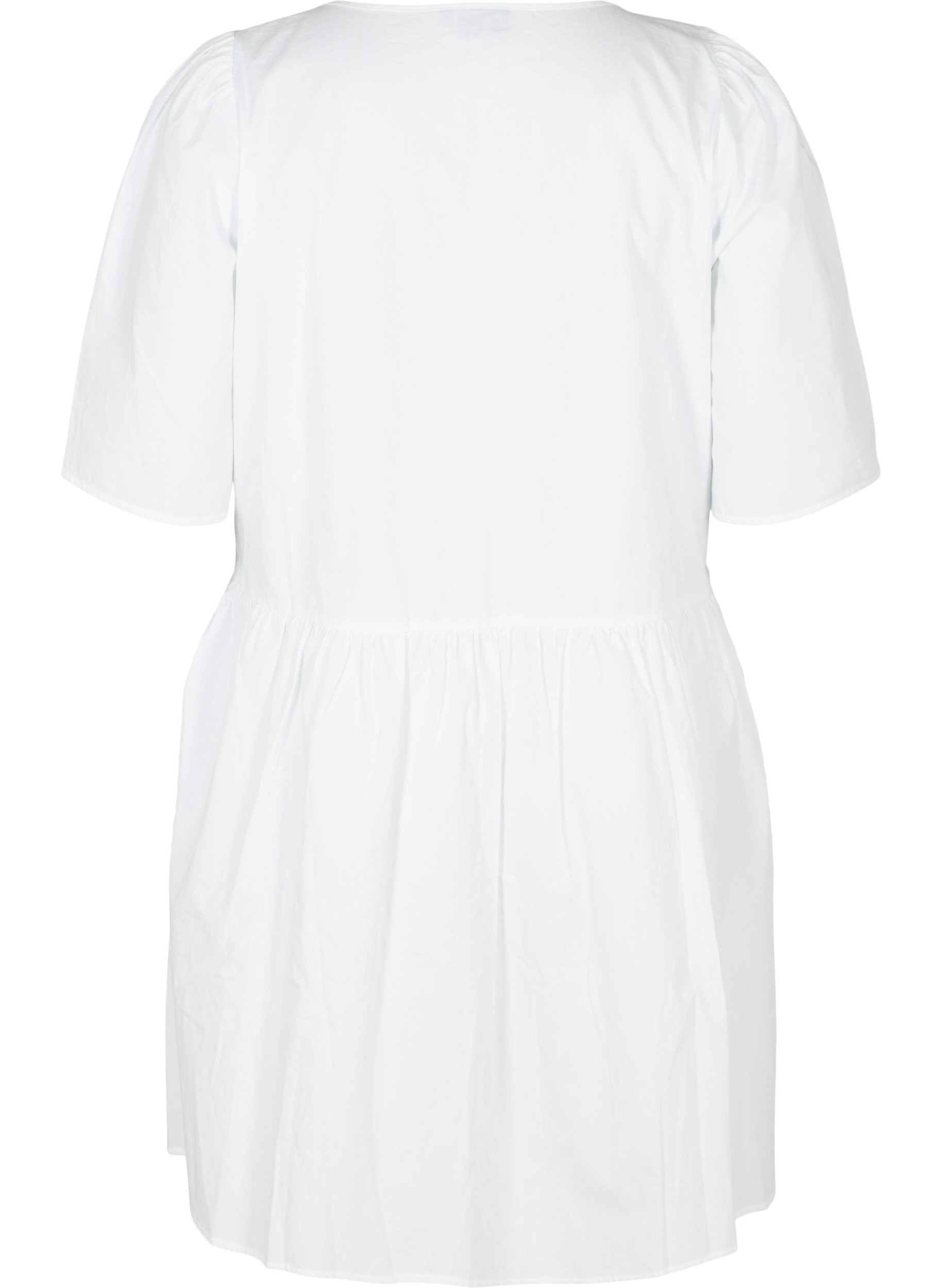 Skjortekjole i bomull med puffermer, Bright White, Packshot image number 1