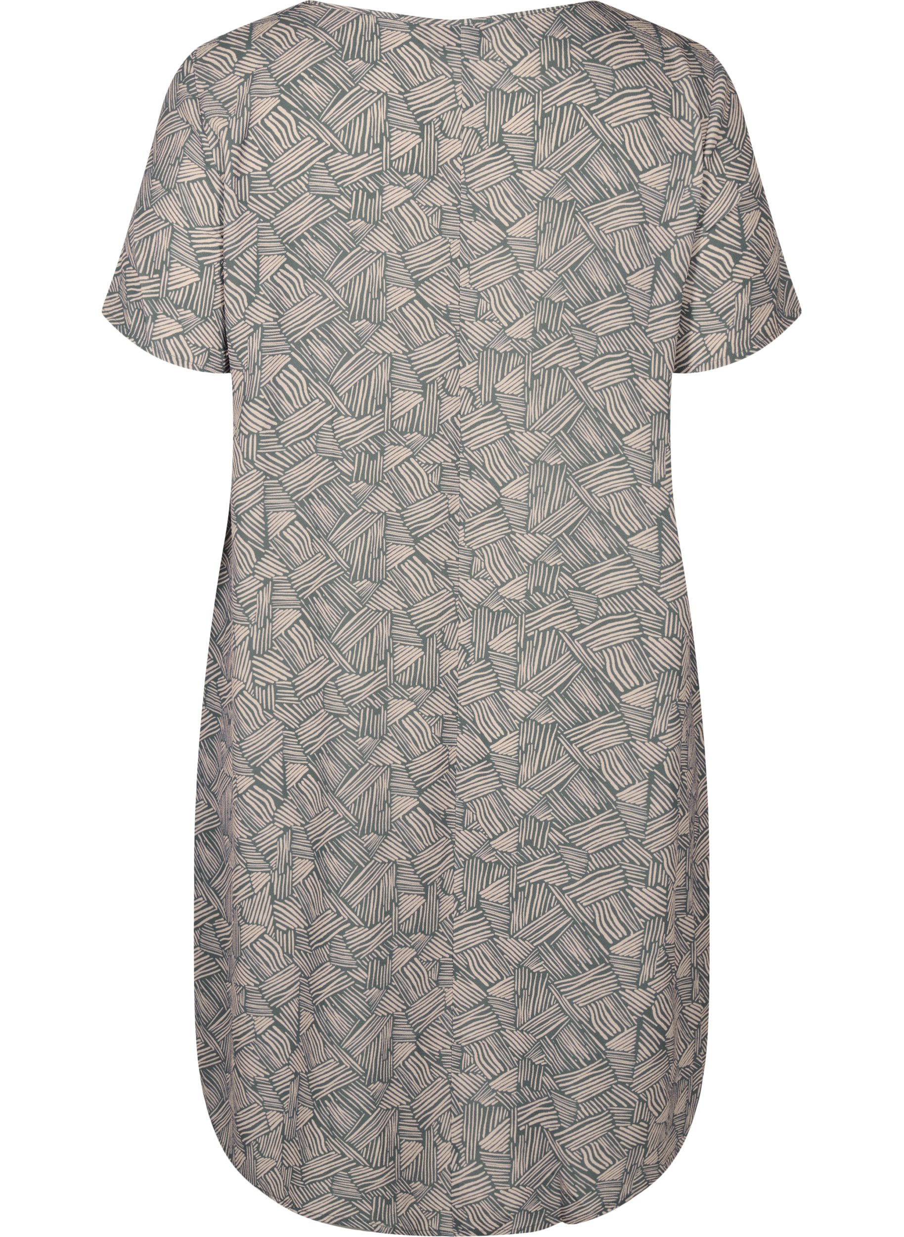 Mønstrete kjole med korte ermer, Green Graphic, Packshot image number 1