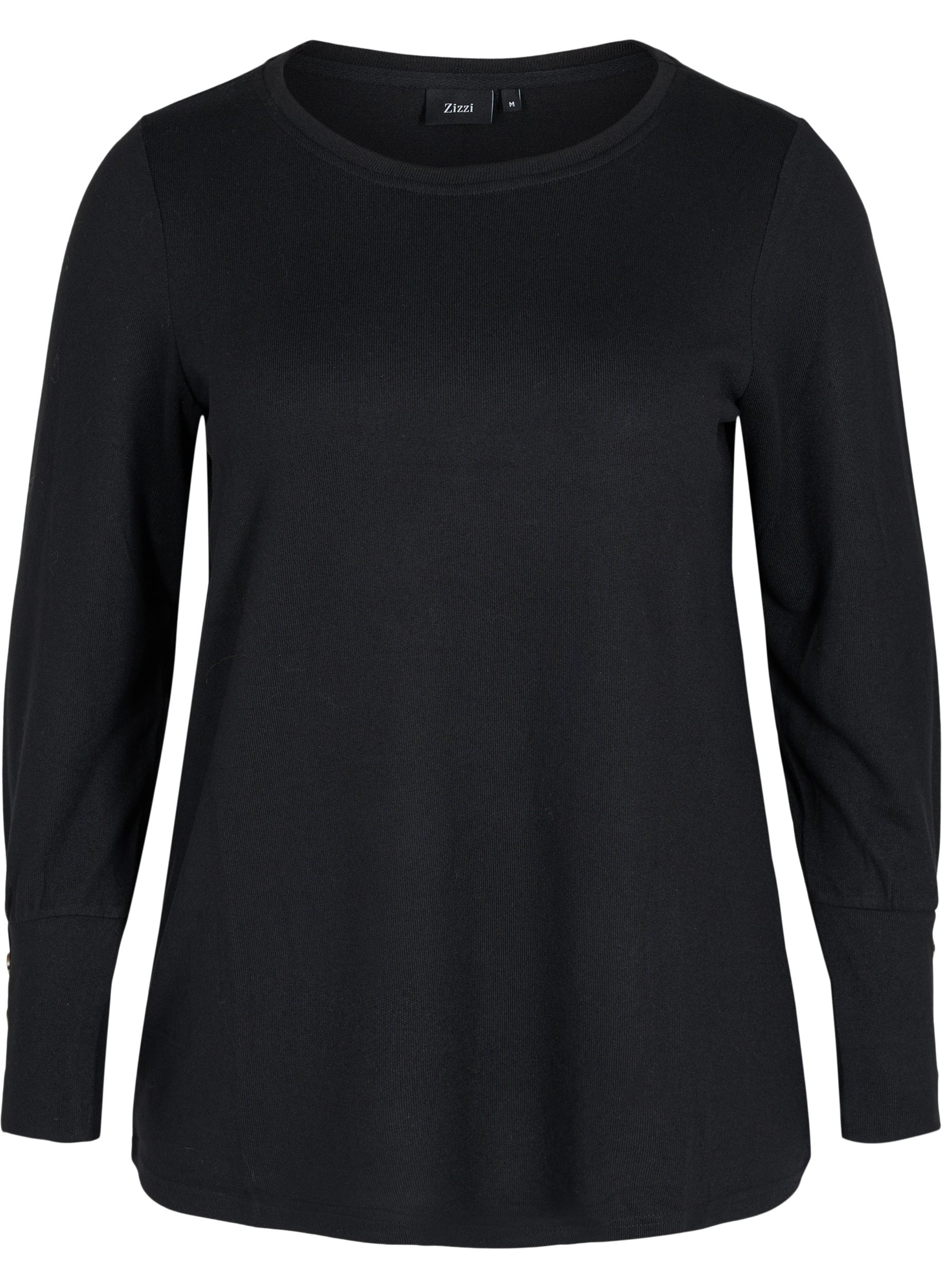 Langermet genser med knappedetaljer, Black, Packshot image number 0