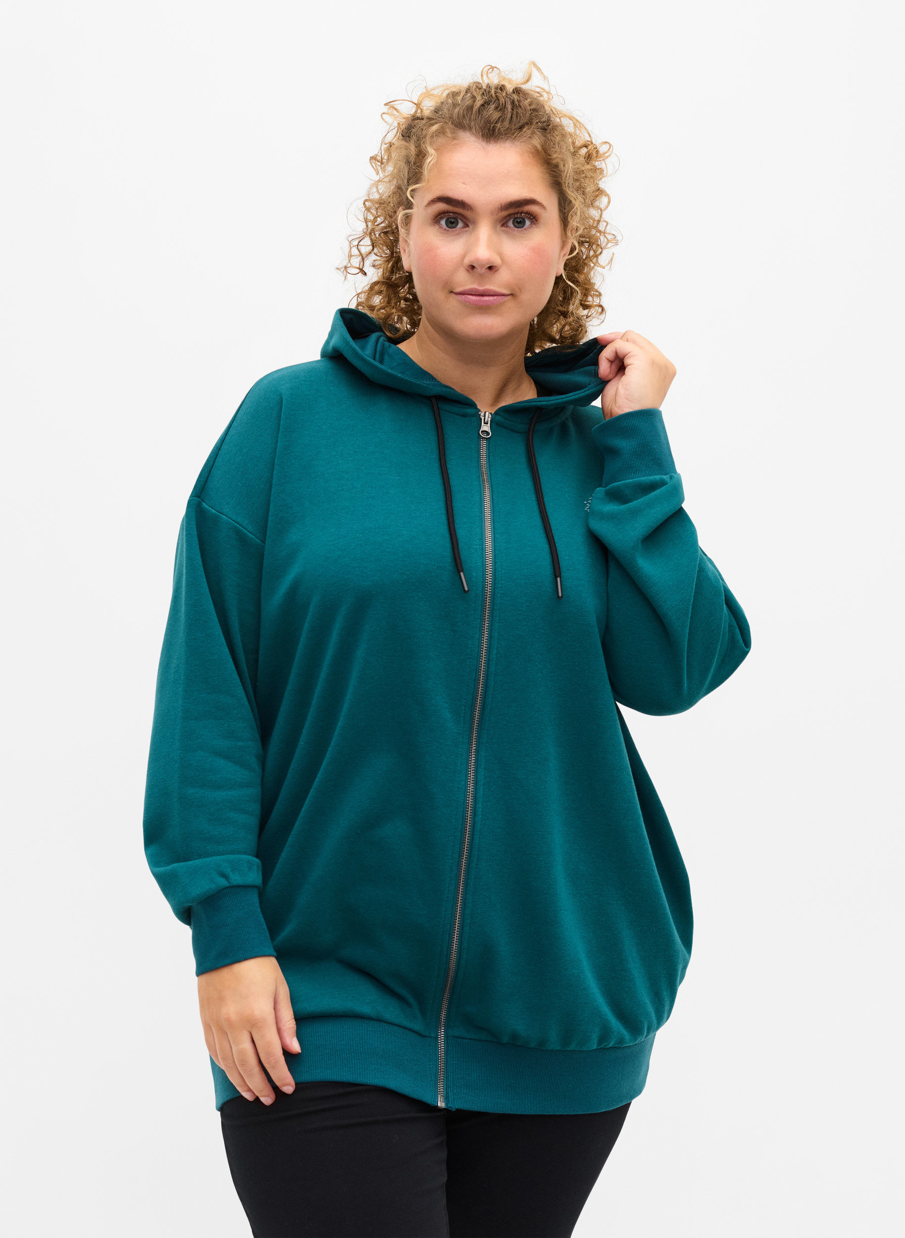 Hettegenser med trykk, Deep Teal, Model