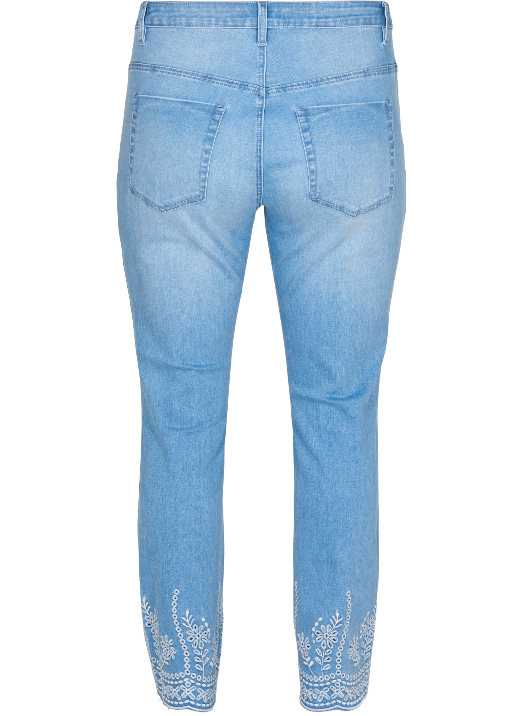Cropped Emily jeans med broderi, Light blue denim, Packshot image number 1