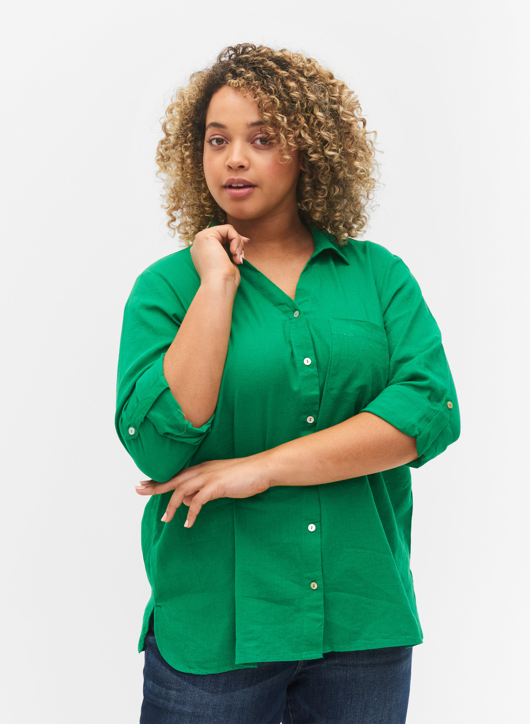 Bluse med 3/4-ermer og knapper, Jolly Green, Model