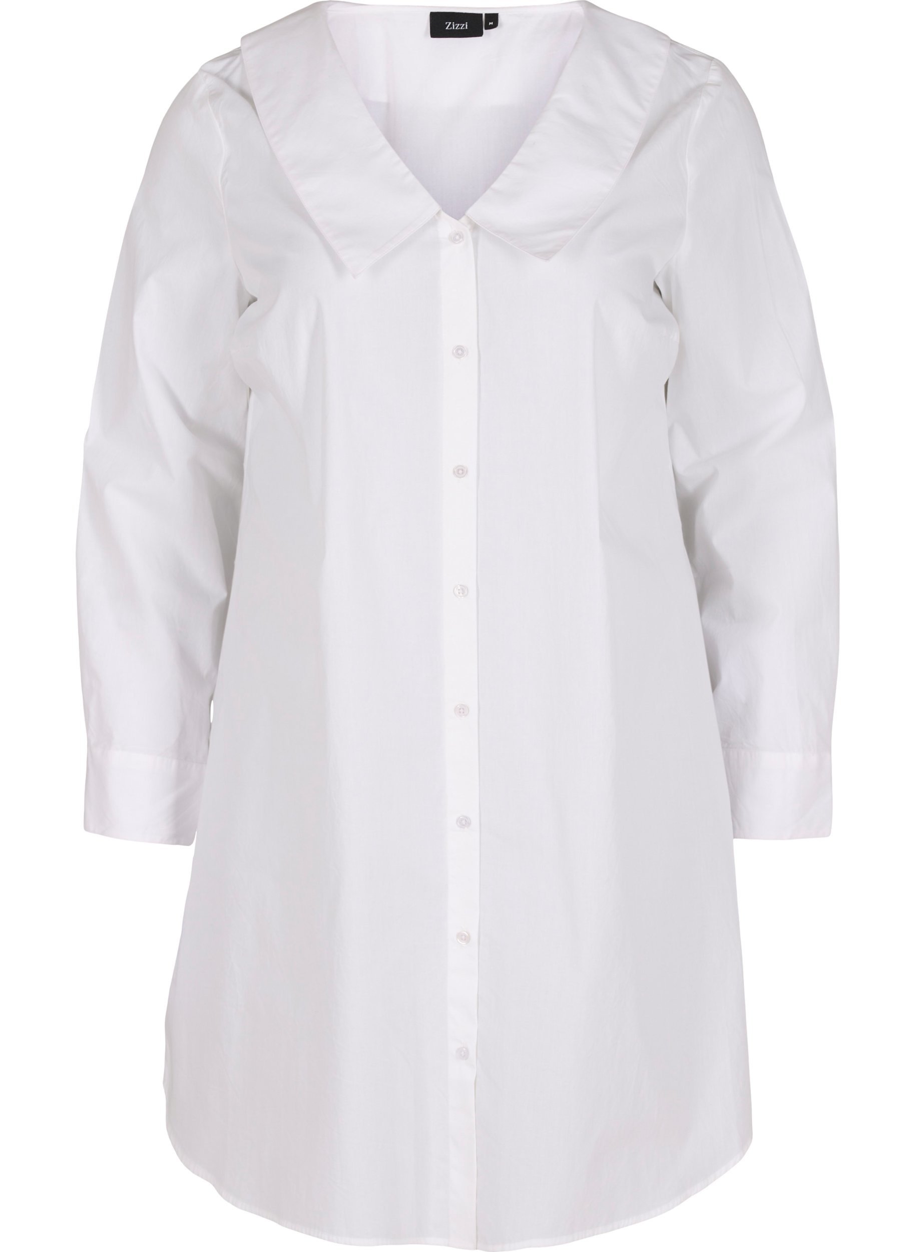 Lang skjorte i bomull med stor krave, Bright White