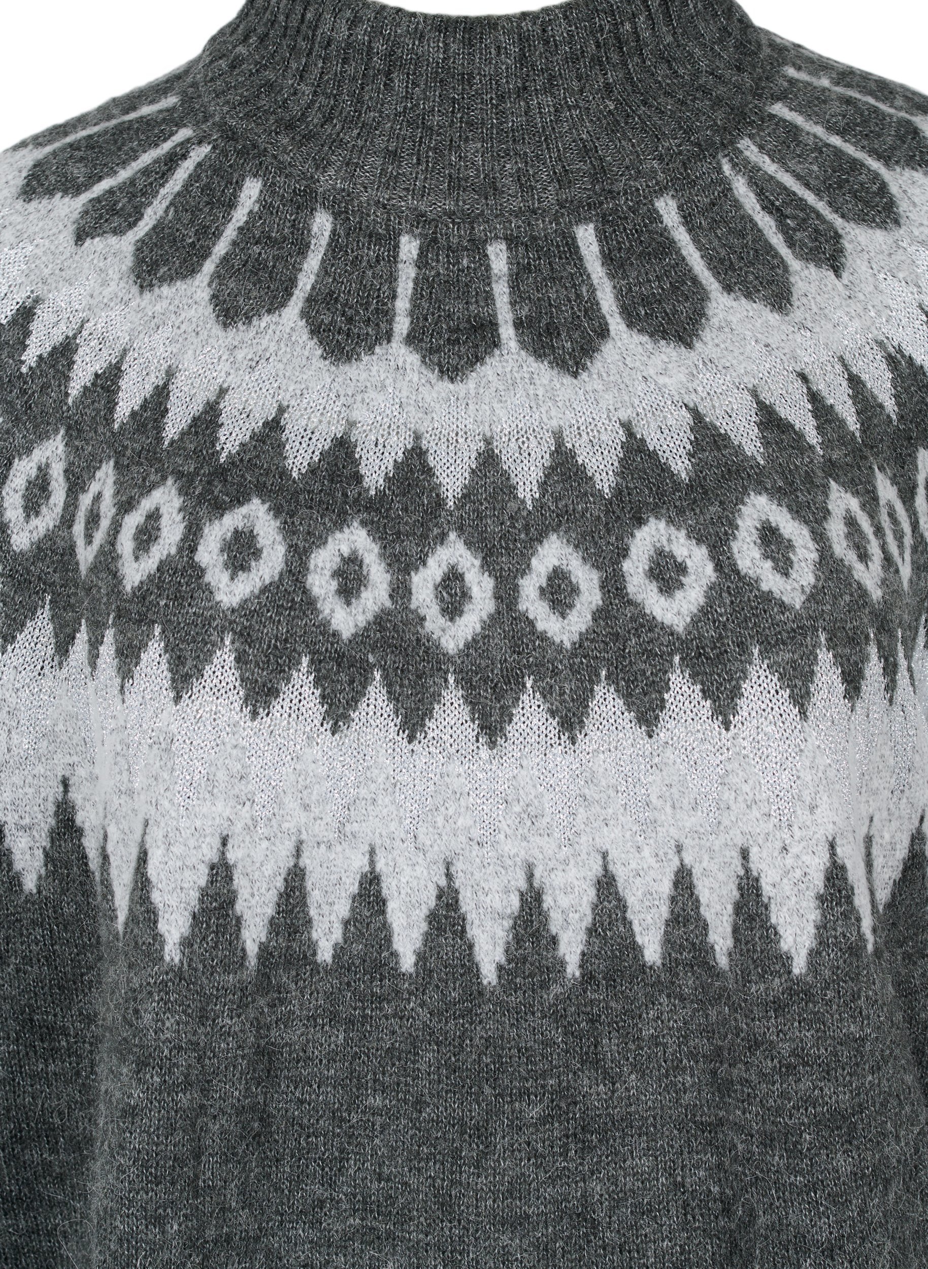 Mønstrete strikkegenser med høy hals og ull, Dark Grey Melange, Packshot image number 2