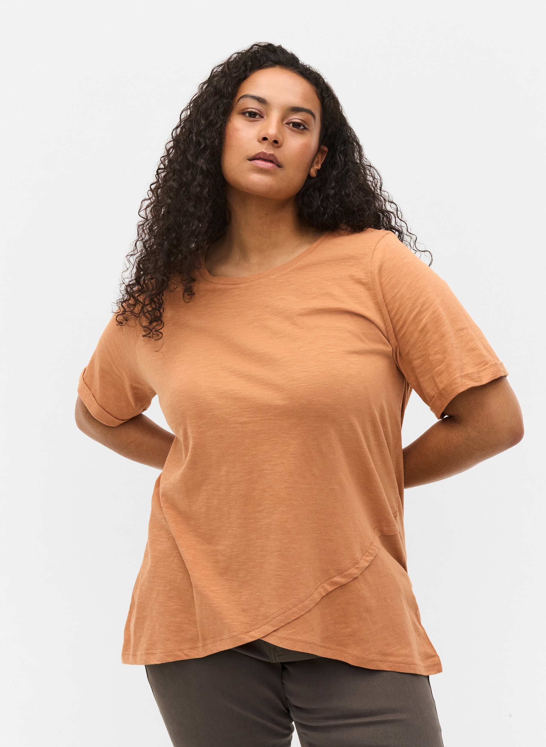 T-skjorte i bomull med korte ermer, Pecan Brown, Model image number 0