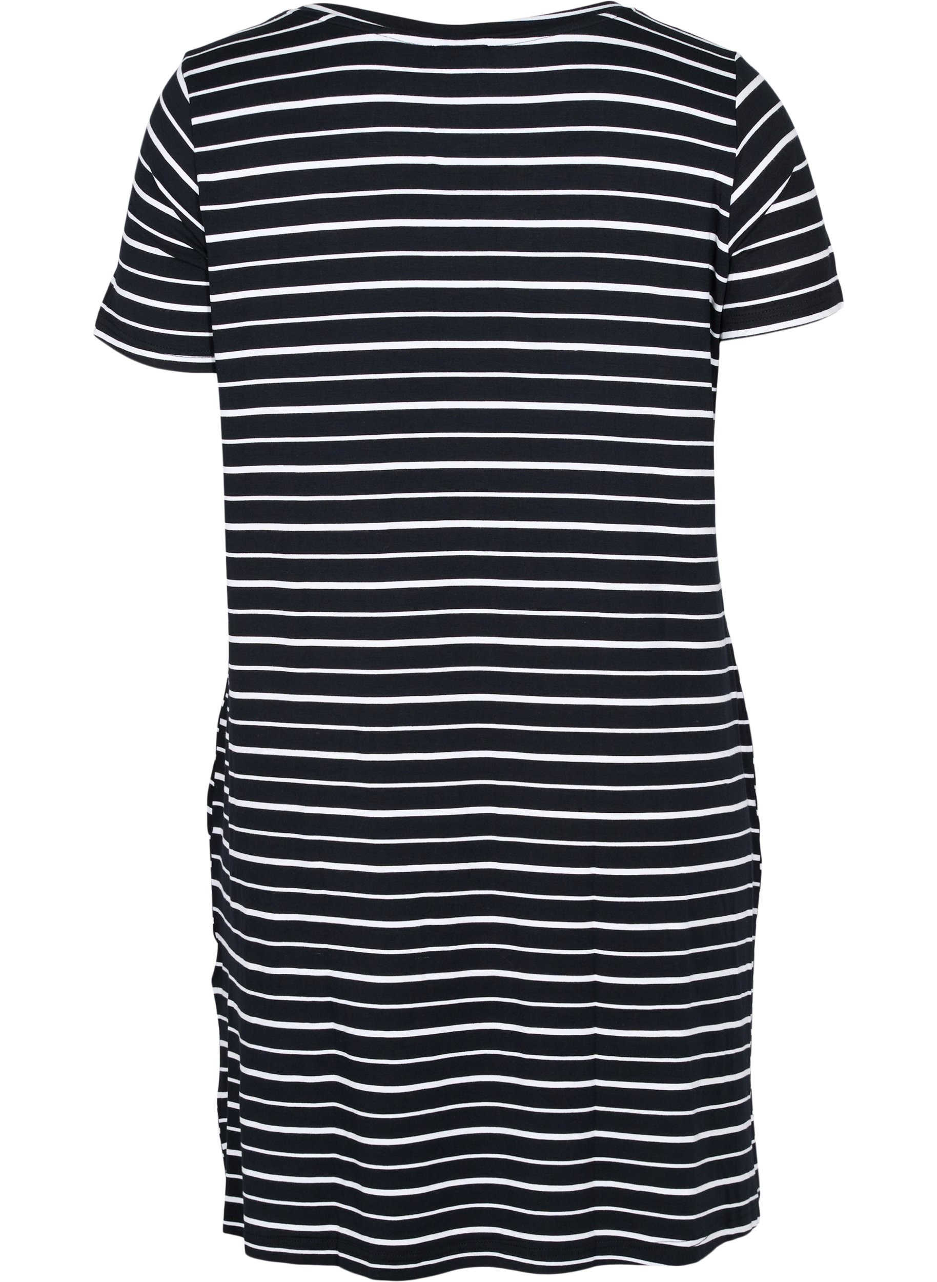 Kjole med korte ermer, Black w. Stripe, Packshot image number 1