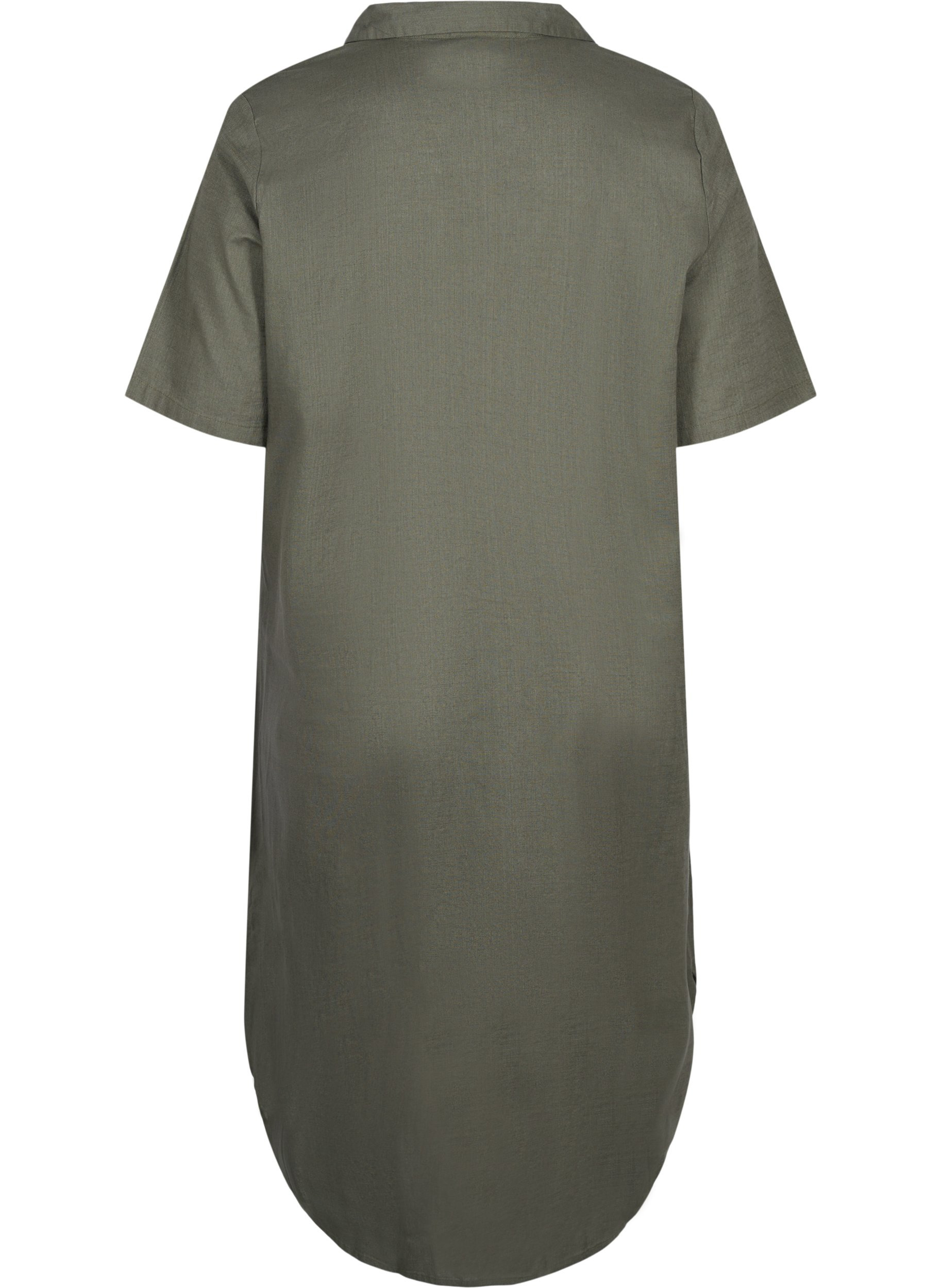 Lang bomullsskjorte med korte ermer, Dusty Olive, Packshot image number 1