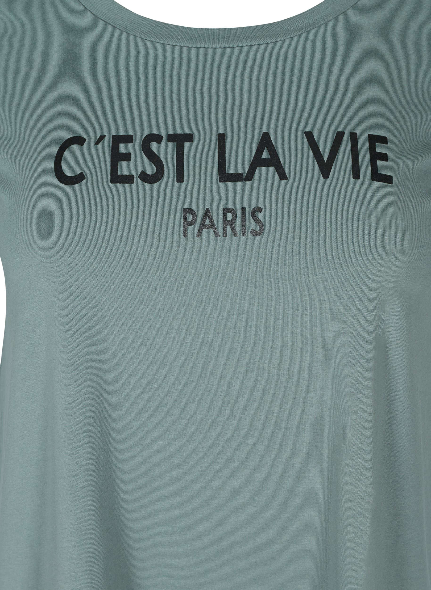 Kortermet T-skjorte i bomull med mønster, Balsam Green PARIS, Packshot image number 2