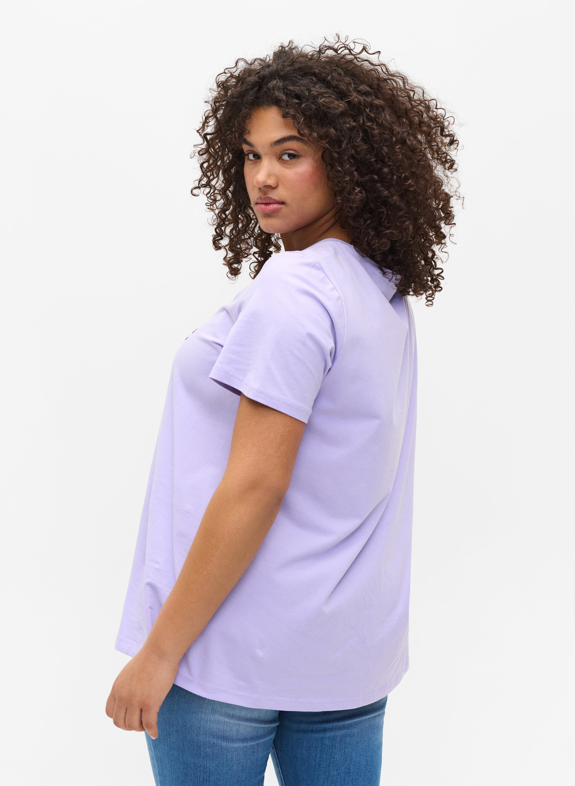 Kortermet T-skjorte i bomull med mønster,  Lavender LAMOUR, Model image number 1