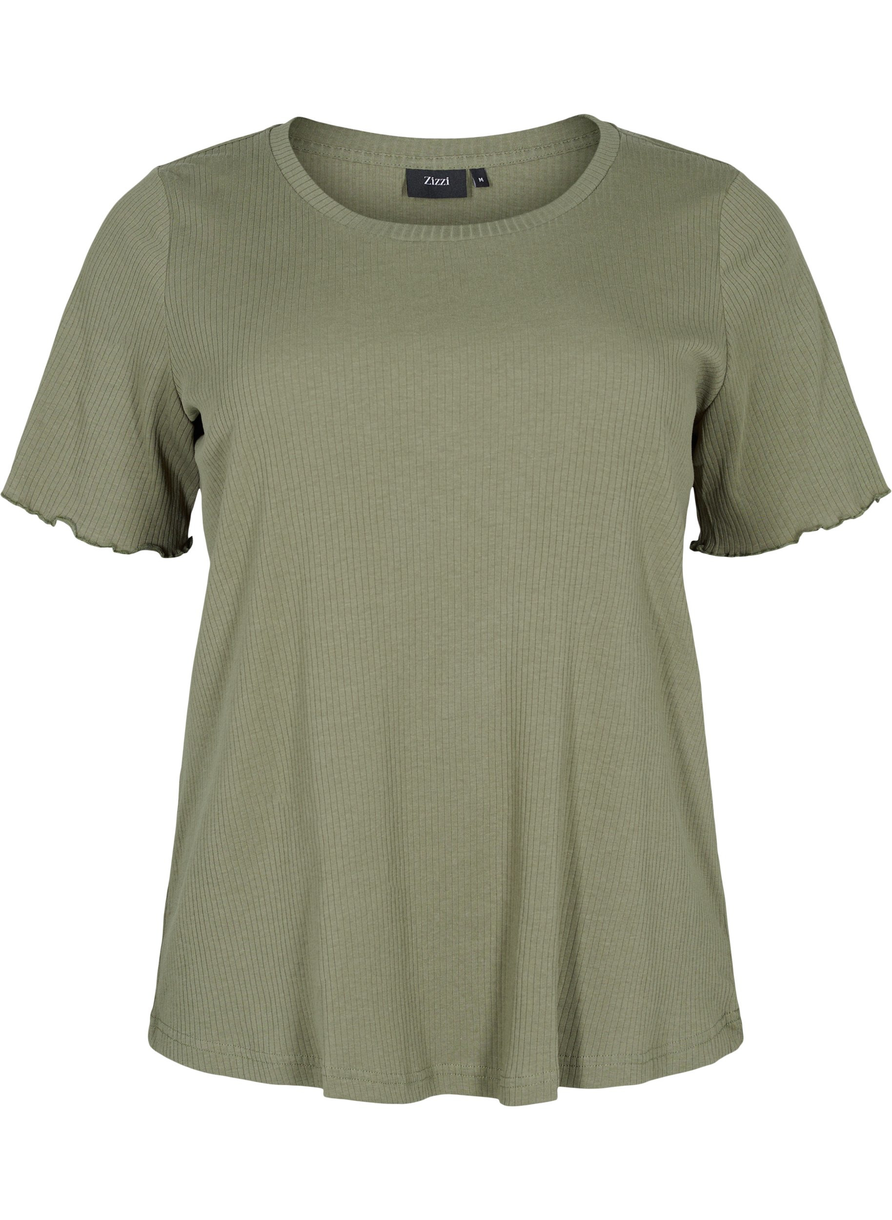 T-skjorte i et ribbet materiale , Dusty Olive, Packshot image number 0