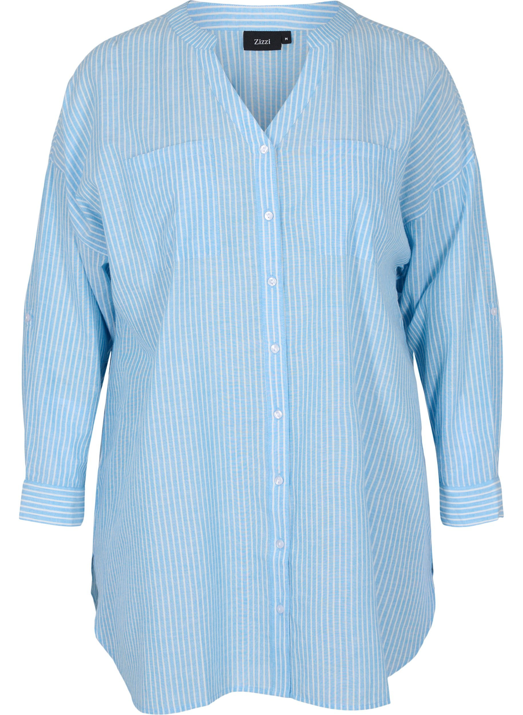 Stripete skjorte i 100% bomull, Lichen Blue Stripe , Packshot image number 0