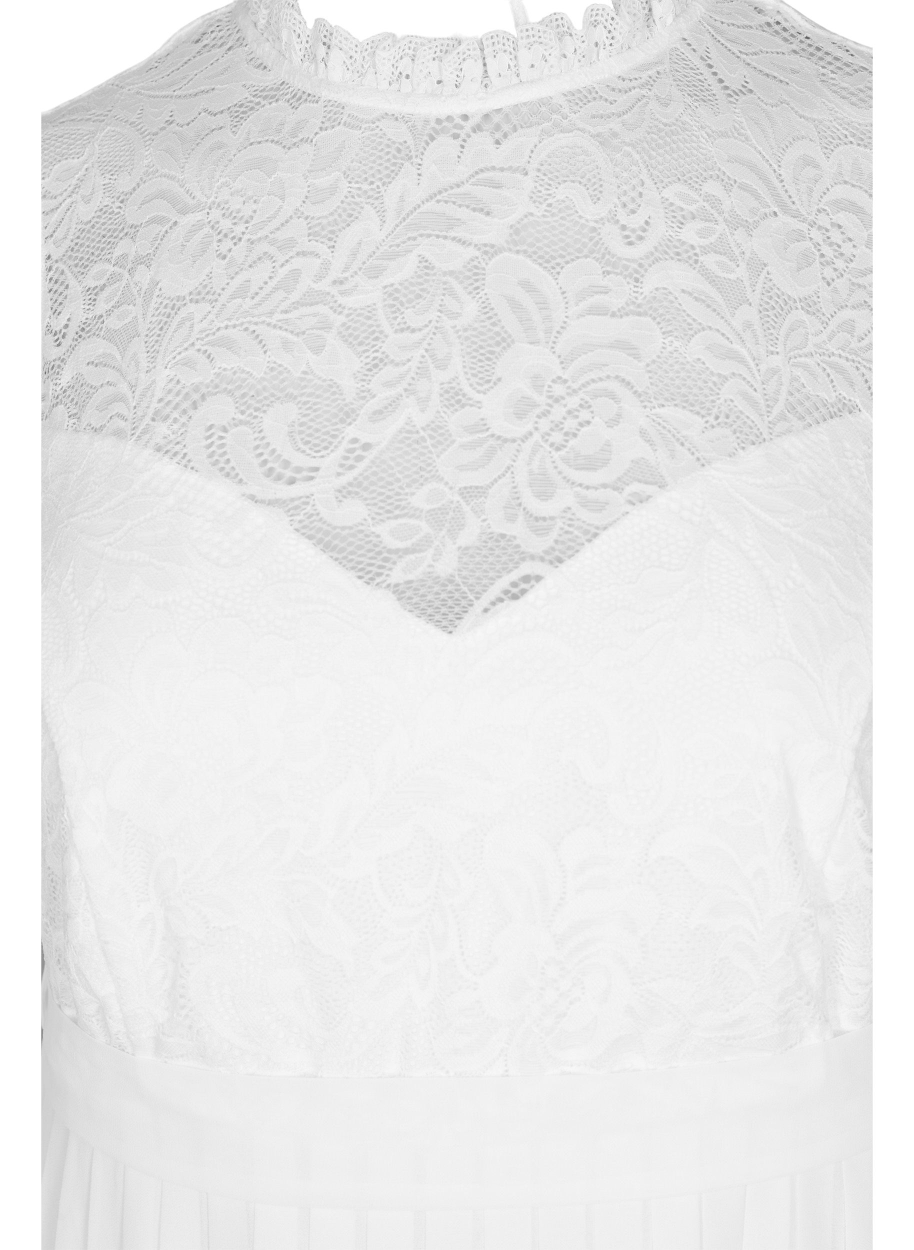 Brudekjole med blonder og plissé, Star White, Packshot image number 2