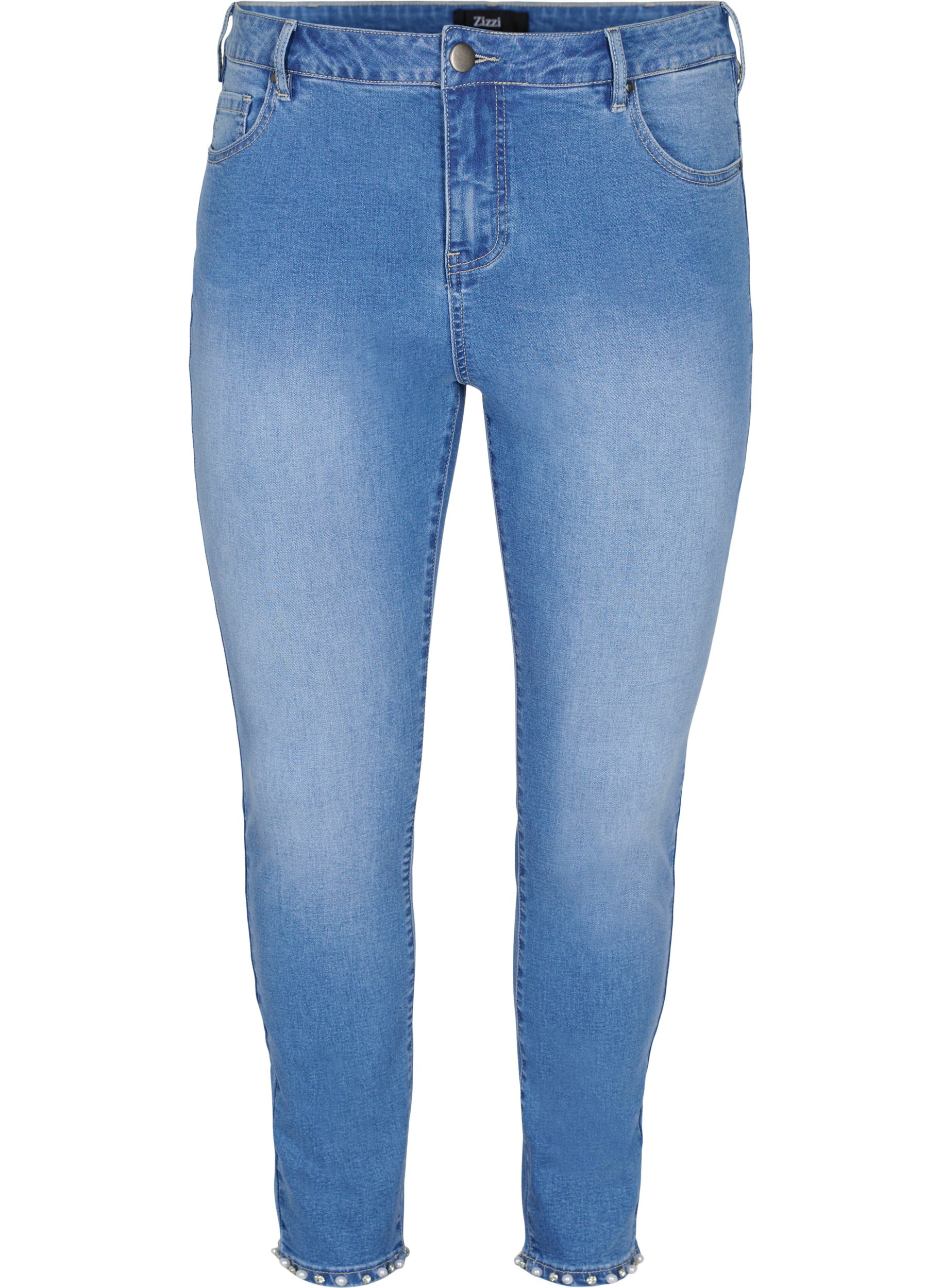 Cropped Amy jeans med perler, Light blue denim