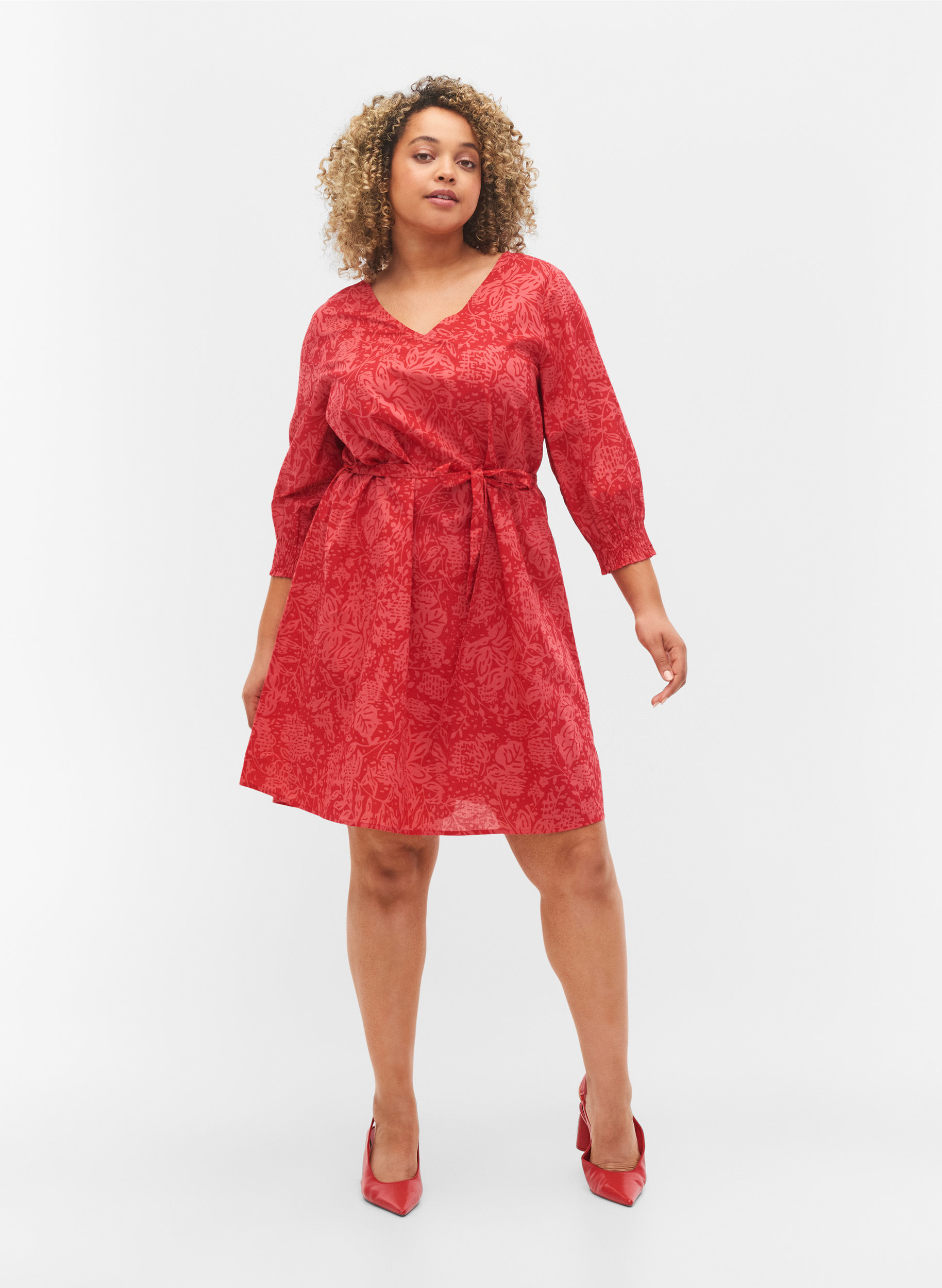 Mønstrete kjole med knyting, Ribbon Red AOP, Model image number 2