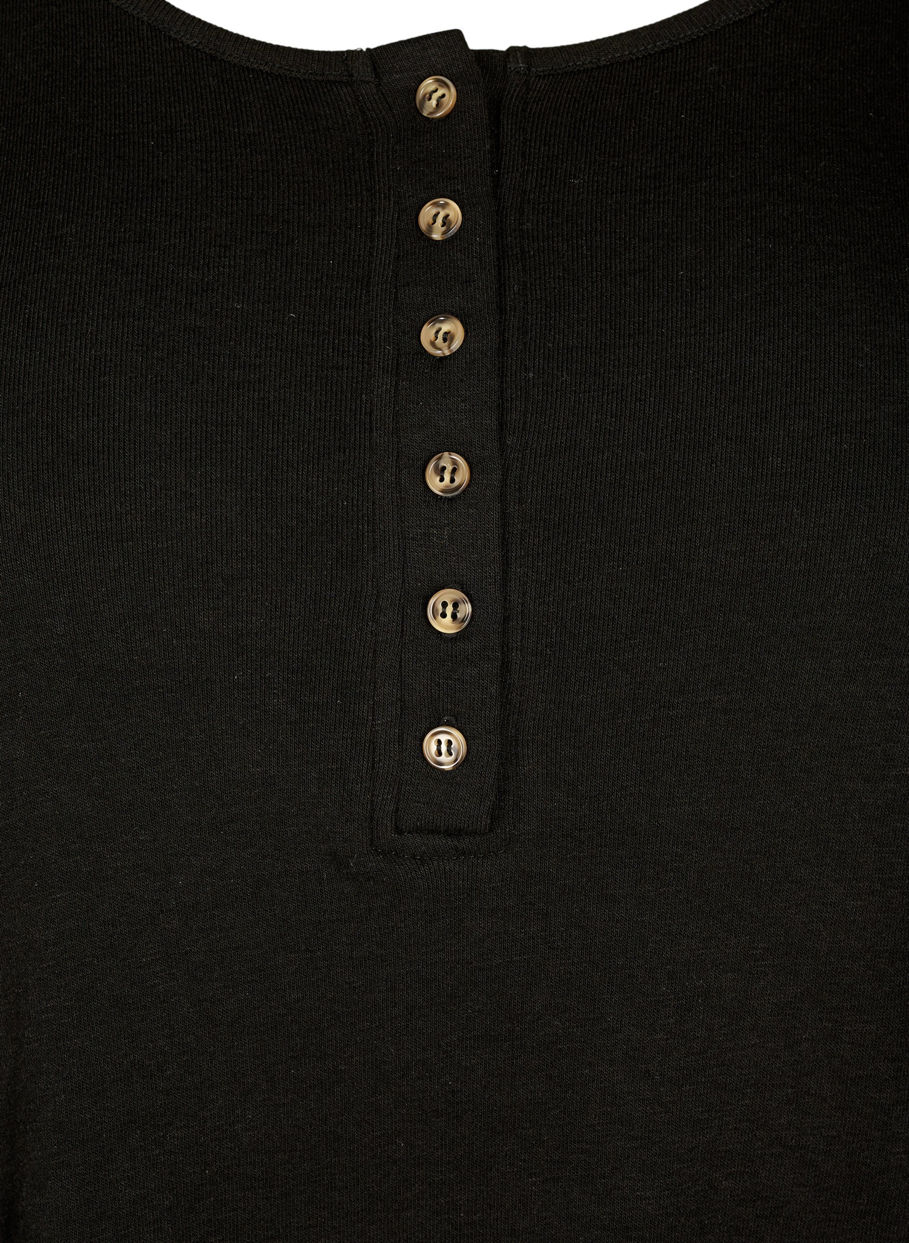 Melert bluse med rund hals og 3/4-ermer, Black, Packshot image number 2