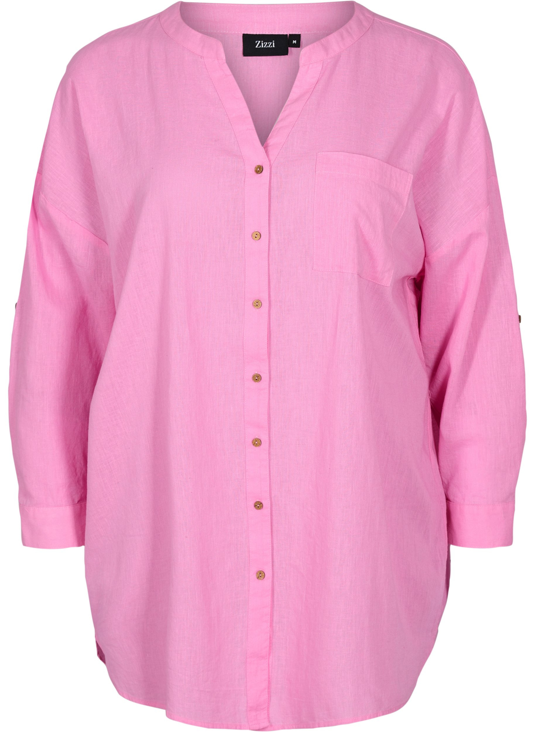 Bluse med 3/4-ermer og knappelukking, Begonia Pink, Packshot