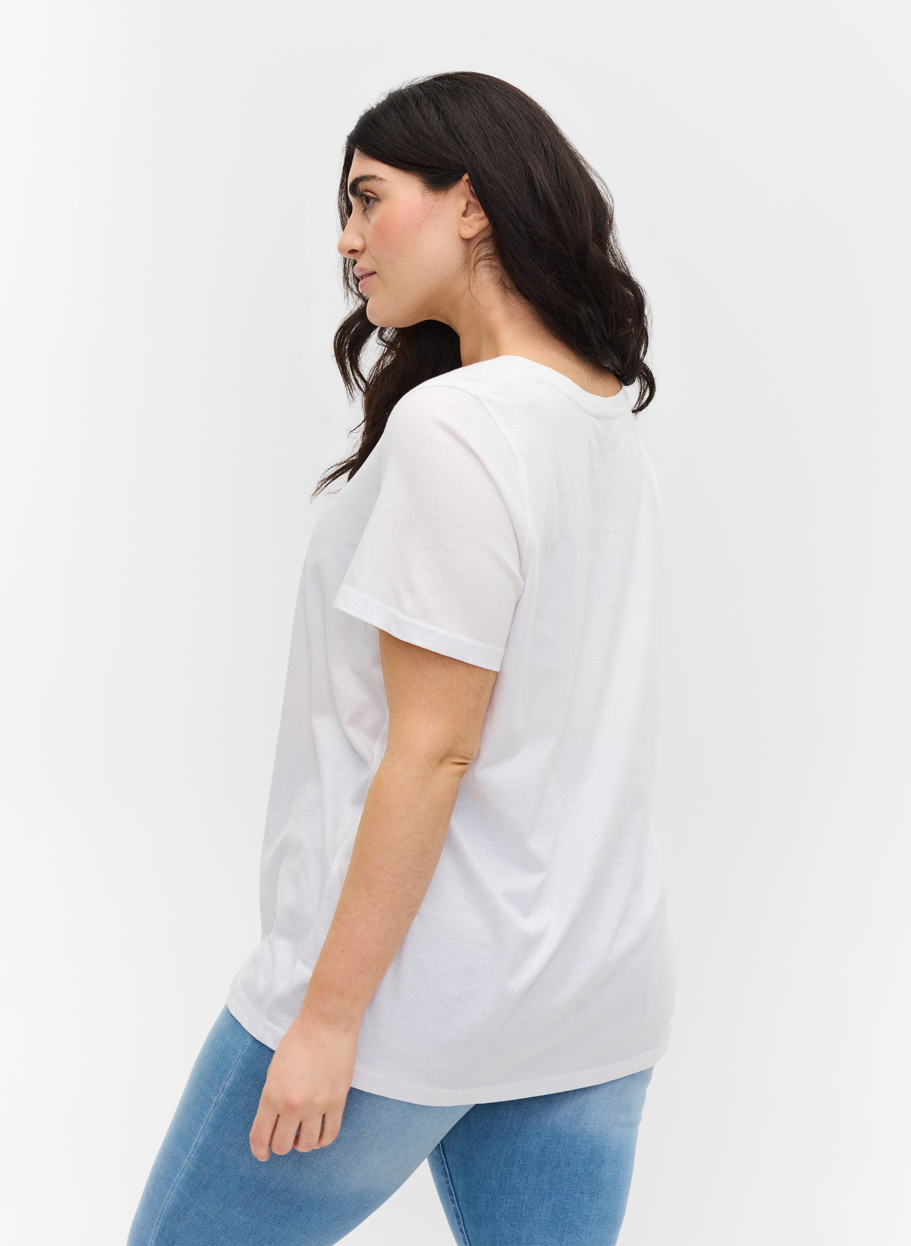 Kortermet T-skjorte i bomull med trykk, Bright White CALM, Model image number 1