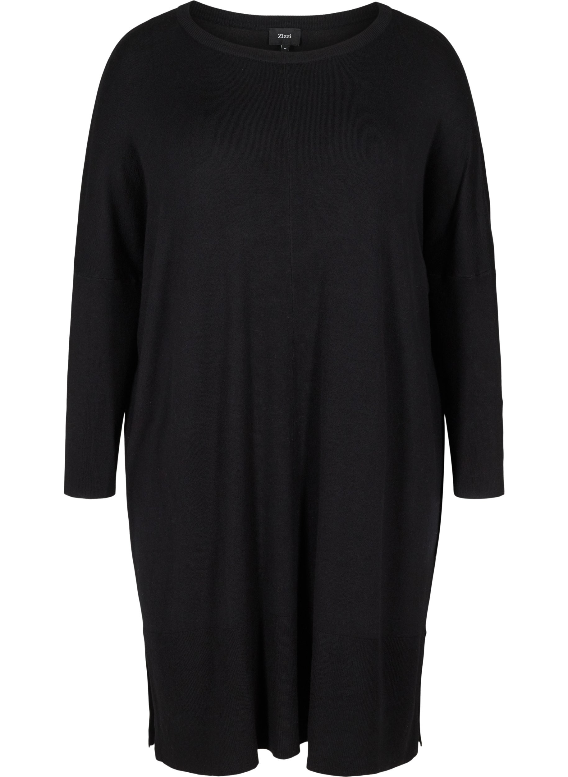Oversized strikkekjole i en viskosemiks, Black, Packshot image number 0