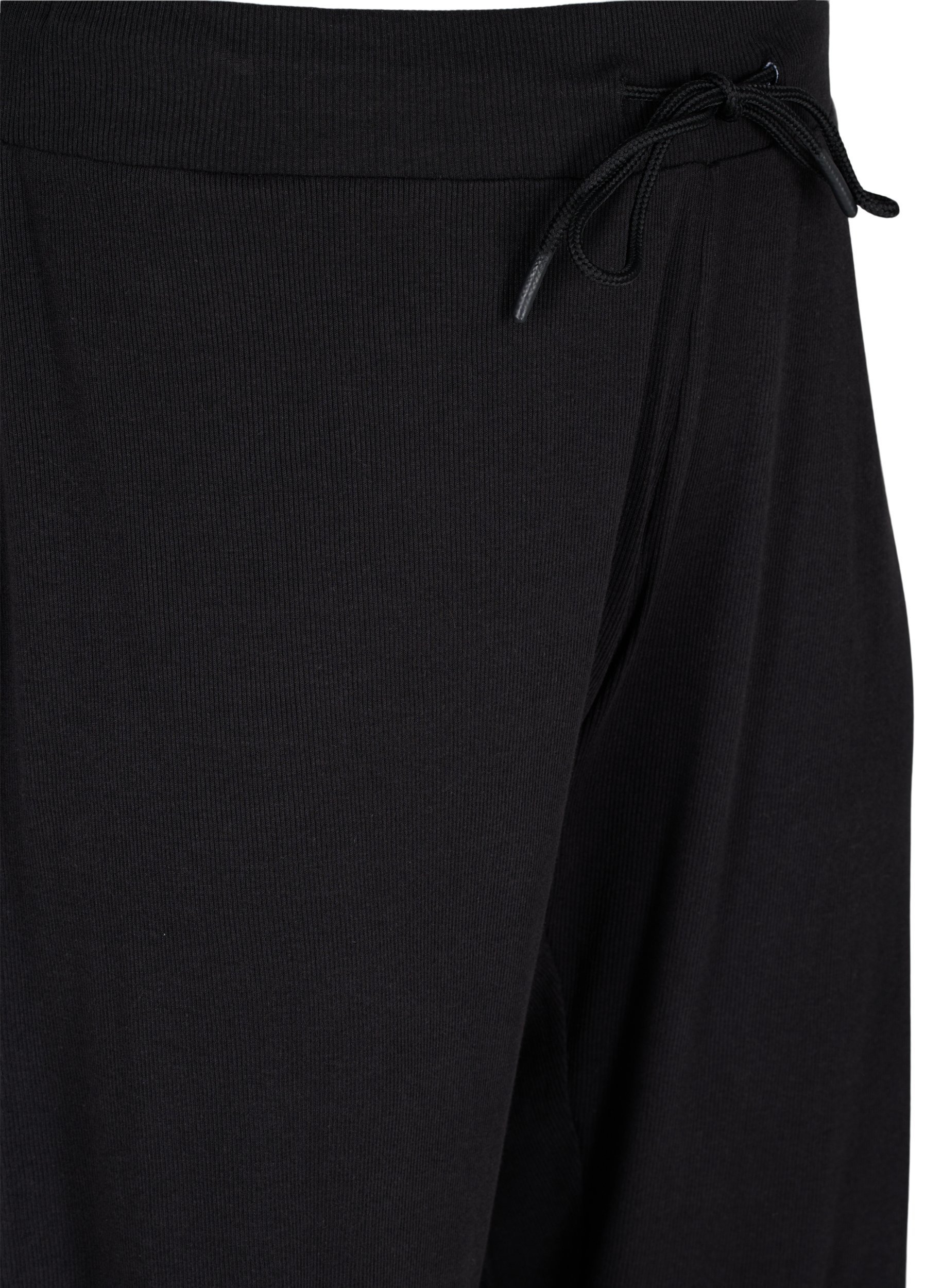 Løse culottebukser i en ribbet struktur, Black, Packshot image number 2