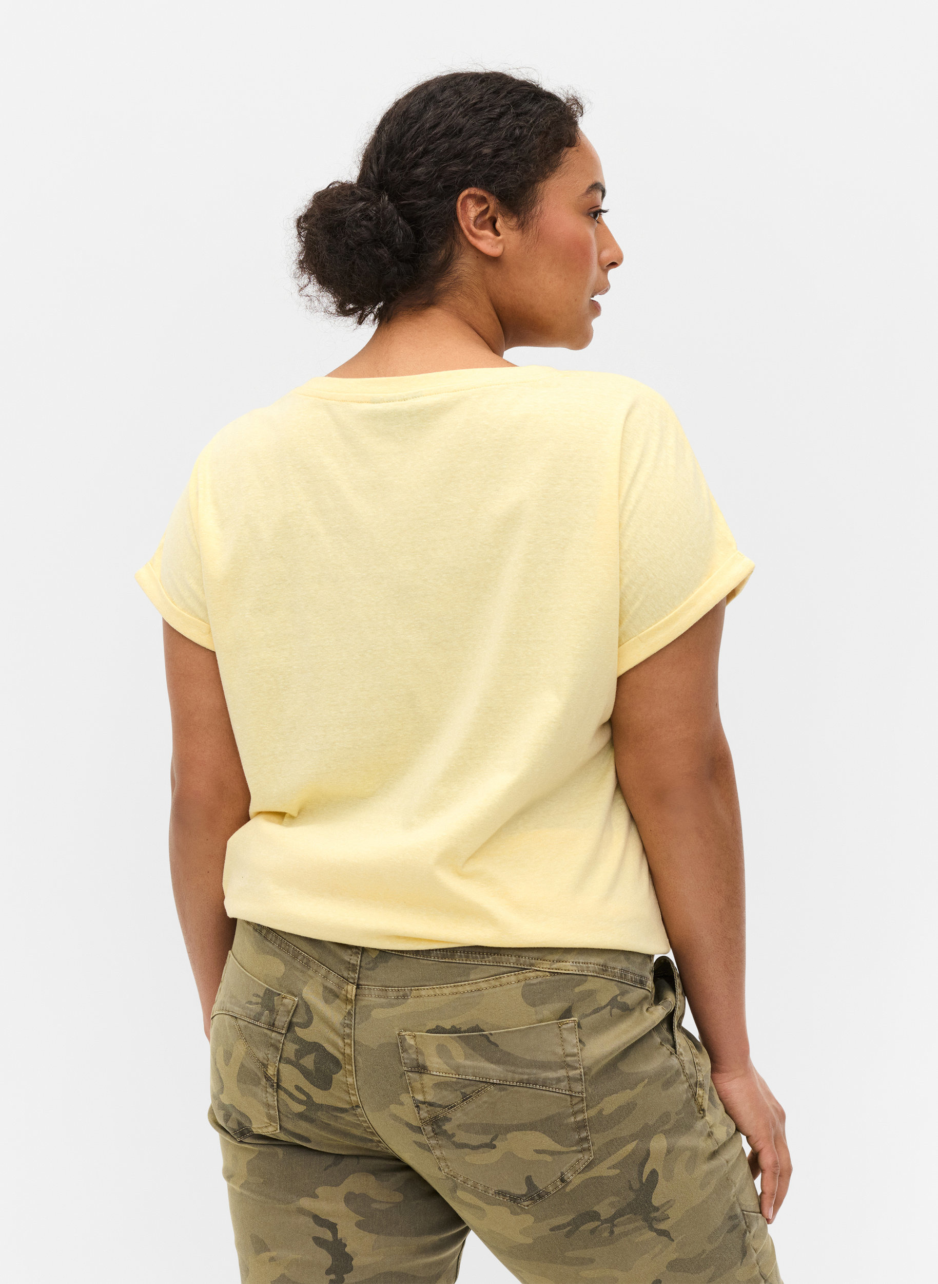 Melert T-skjorte i bomull, Pale Banana Melange, Model image number 1