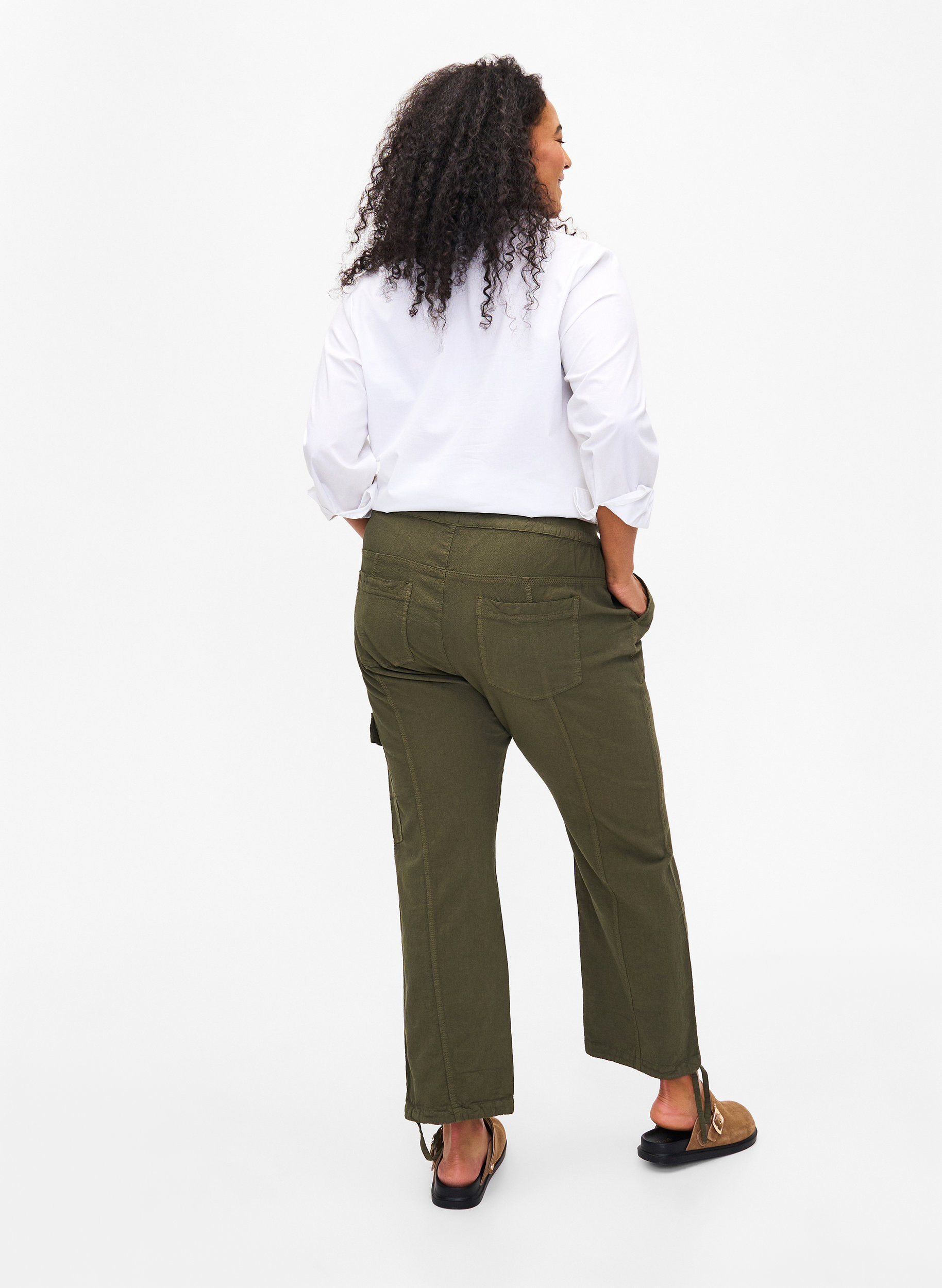 Løse bukser i bomull, Ivy Green, Model image number 0