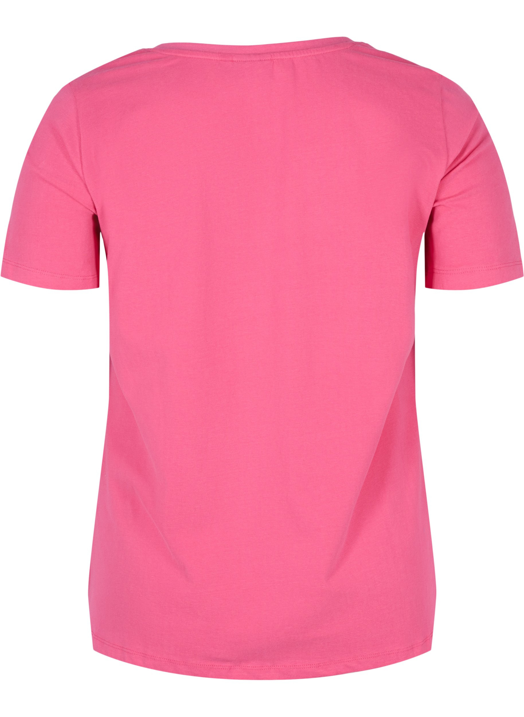 Basis T-skjorte med V-hals, Fandango Pink, Packshot image number 1
