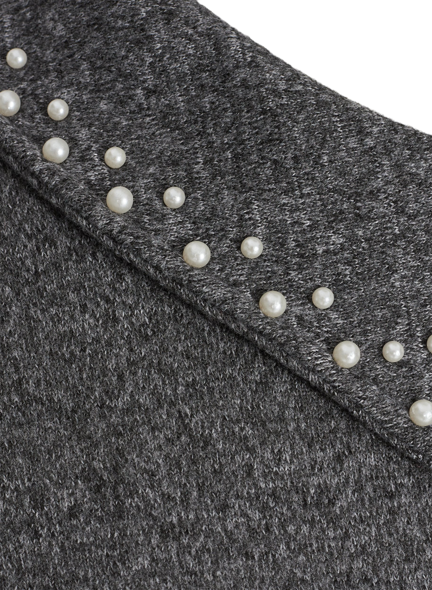 Melert bluse med krave og perler, Dark Grey Mel, Packshot image number 3