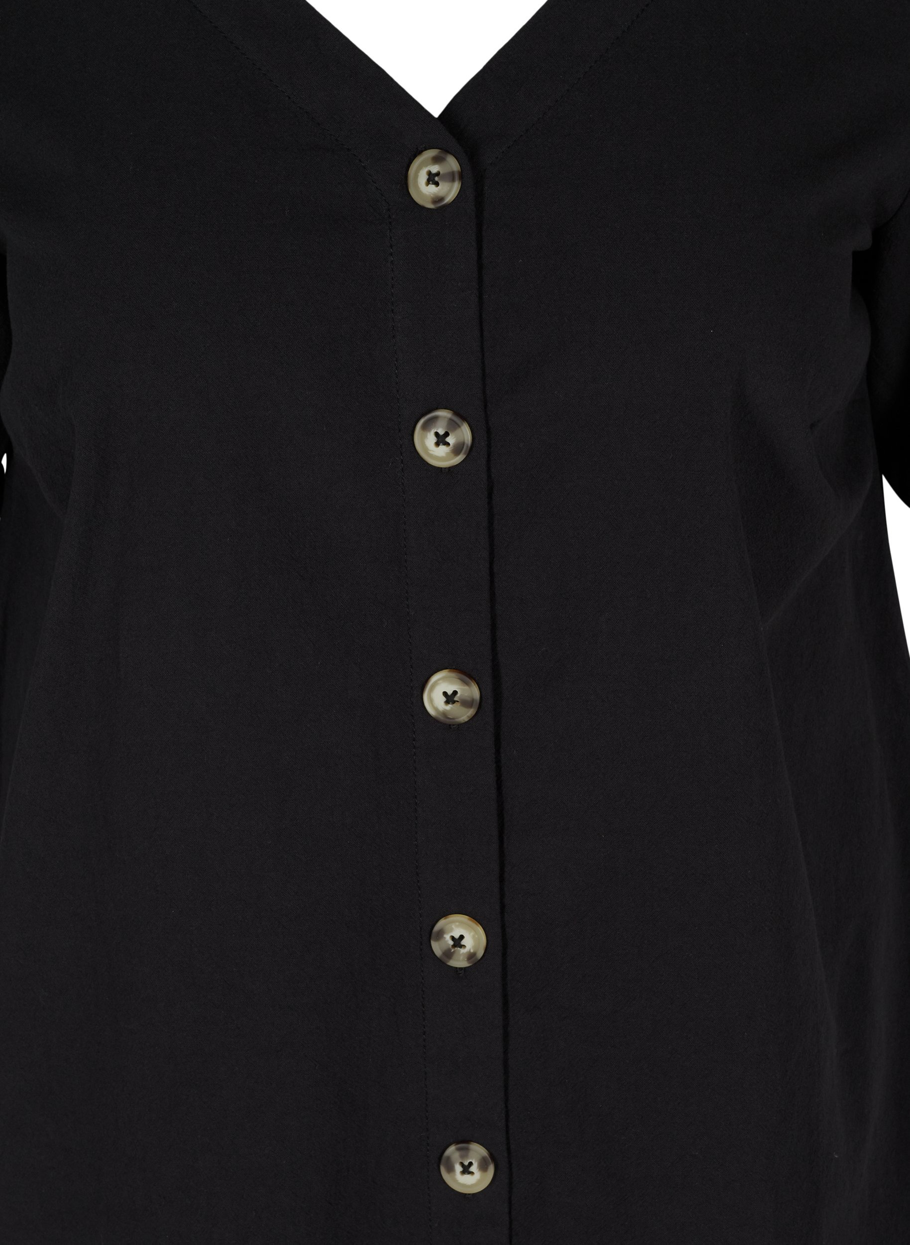 Kortermet bomullskjole med knapper, Black, Packshot image number 2