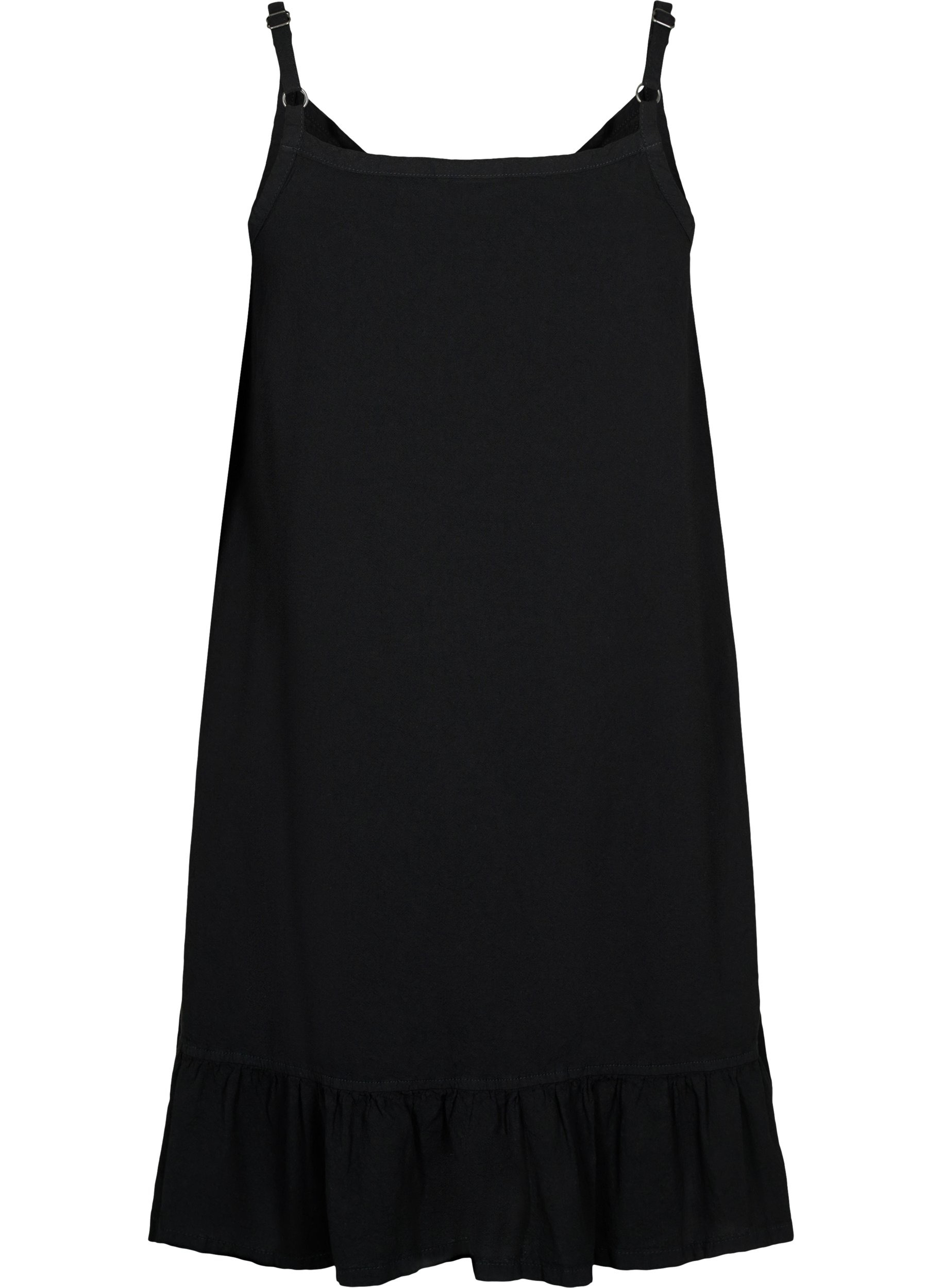 Bomullskjole med tynne stropper og A-form, Black, Packshot image number 1