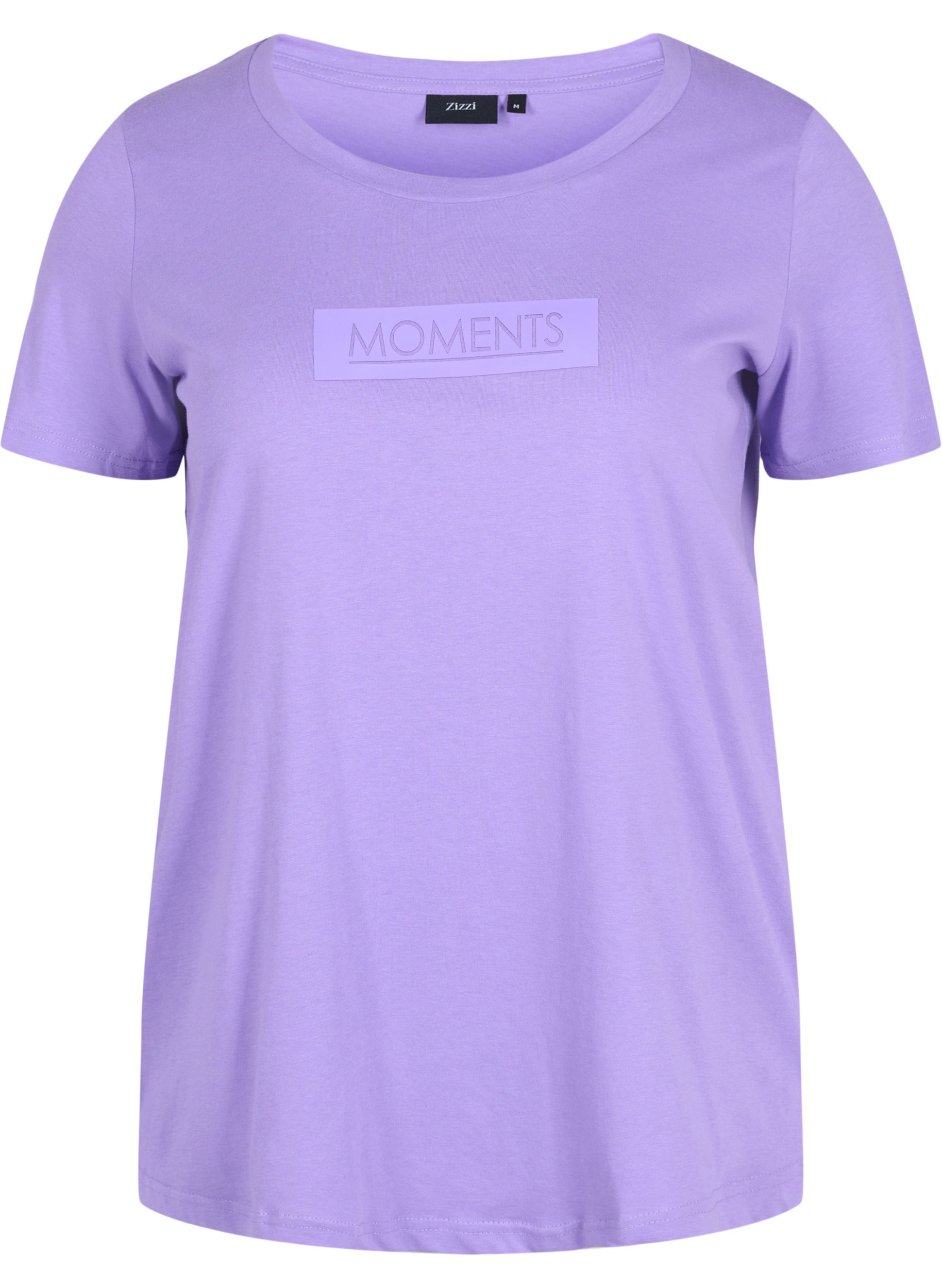 Kortermet T-skjorte i bomull med trykk, Paisley Purple TEXT