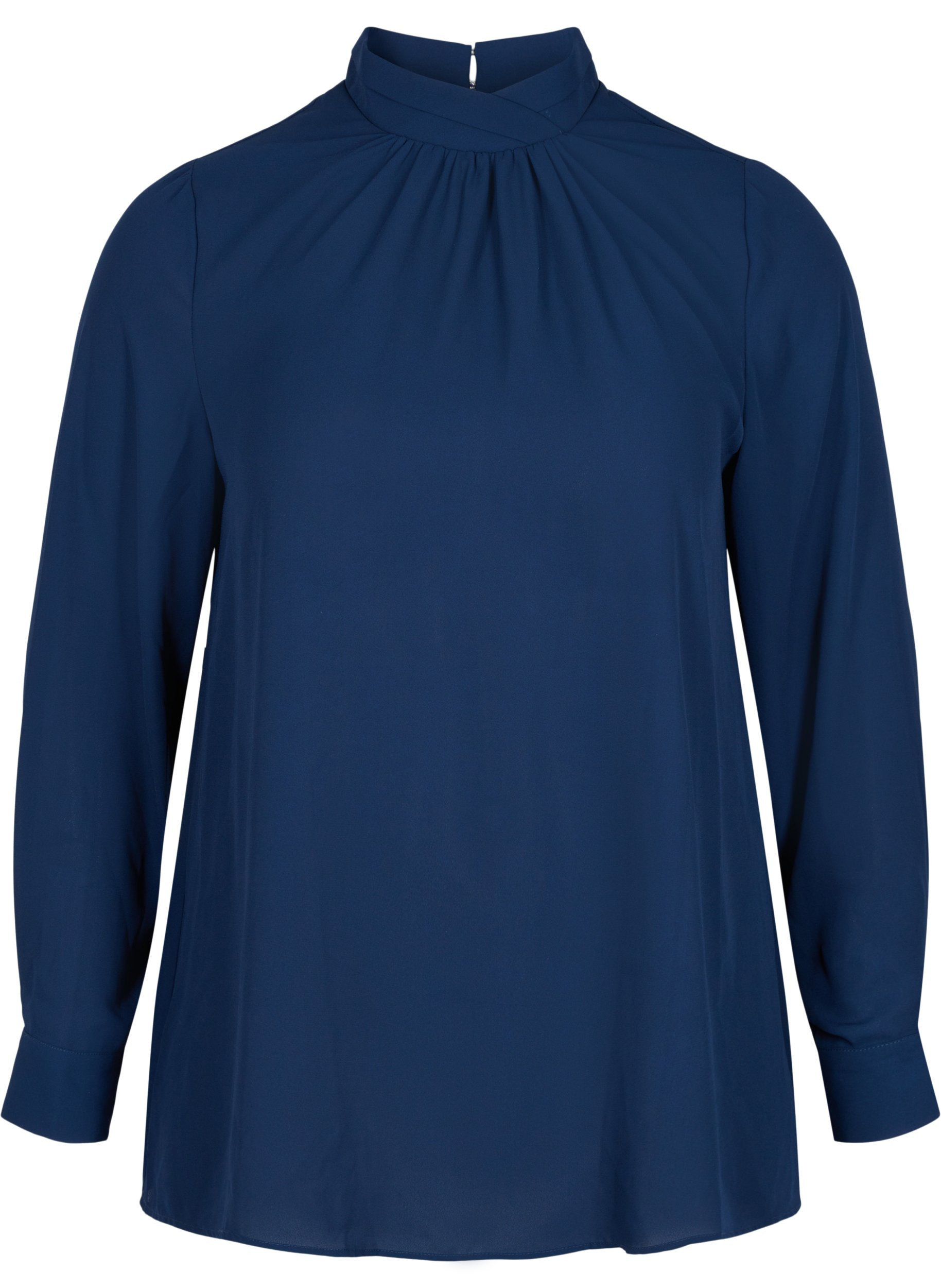 Langermet bluse med høy hals, Navy Blazer, Packshot image number 0