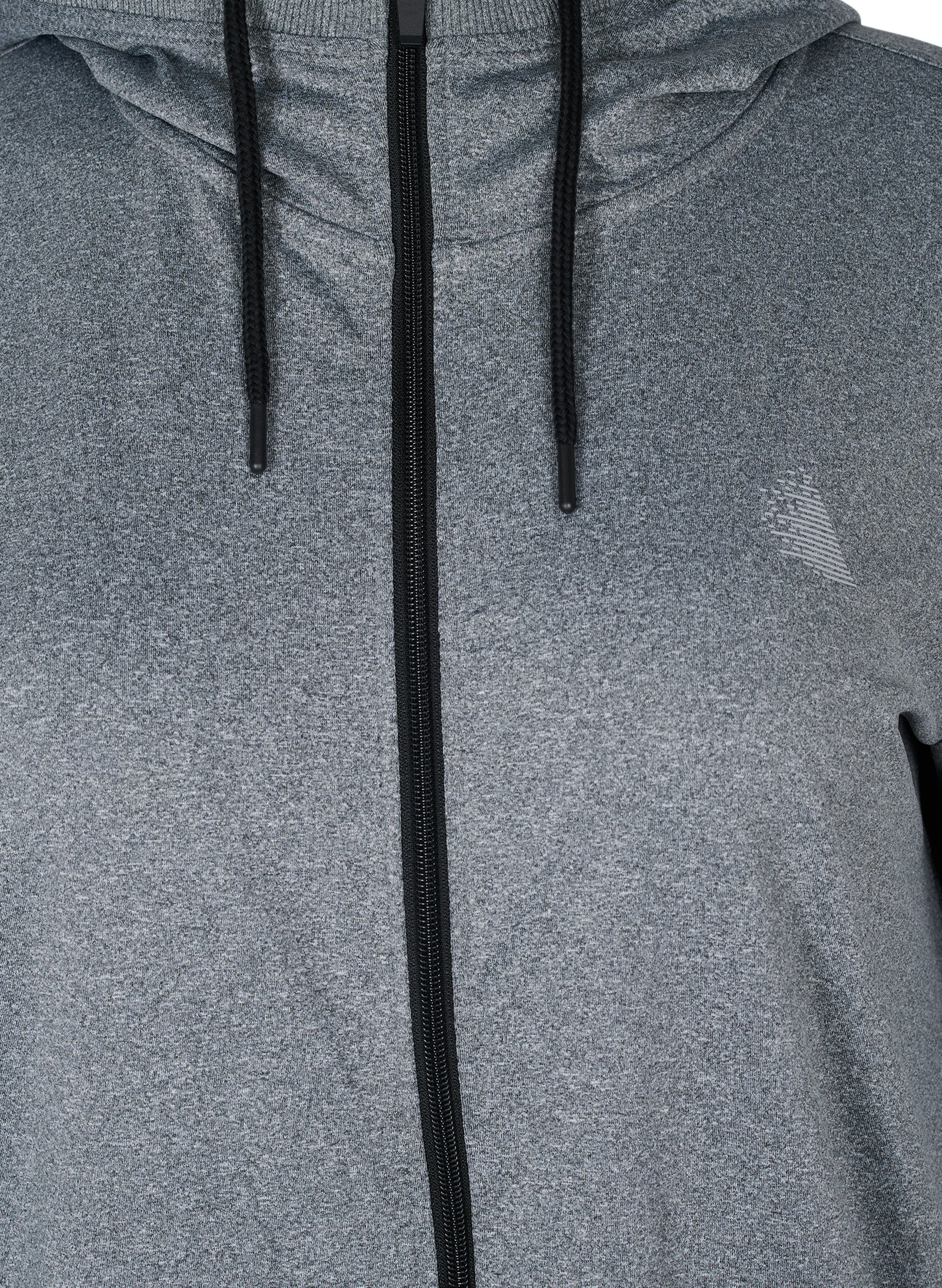 Lang treningsjakke med hette og lommer, Grey Melange, Packshot image number 2