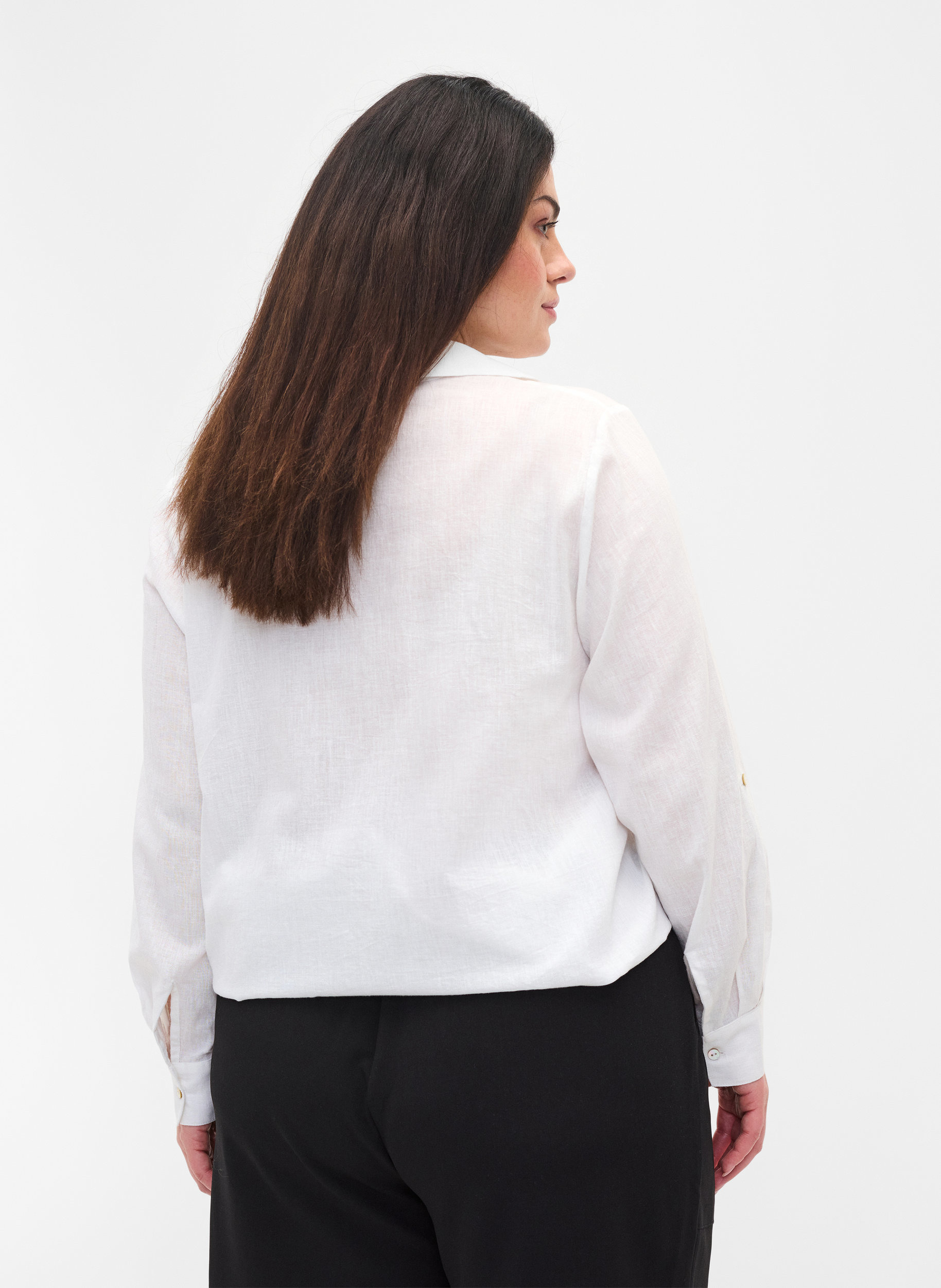 Bluse med 3/4-ermer og knapper, White, Model