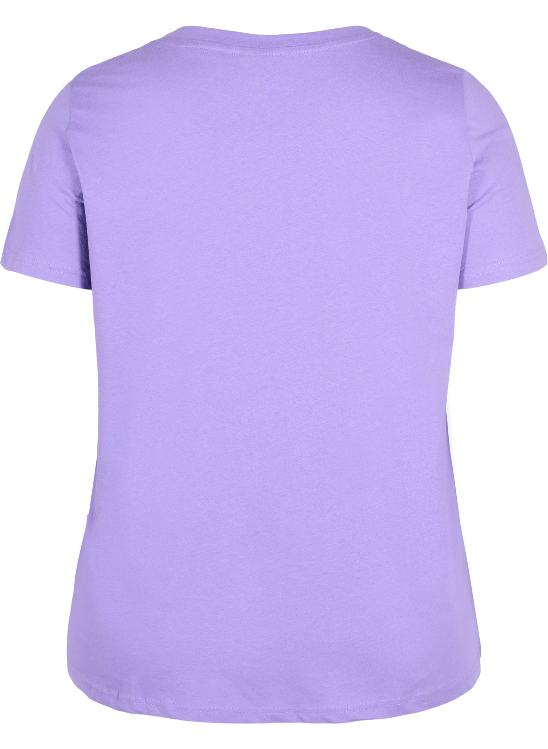 Kortermet T-skjorte i bomull med trykk, Paisley Purple TEXT, Packshot image number 1