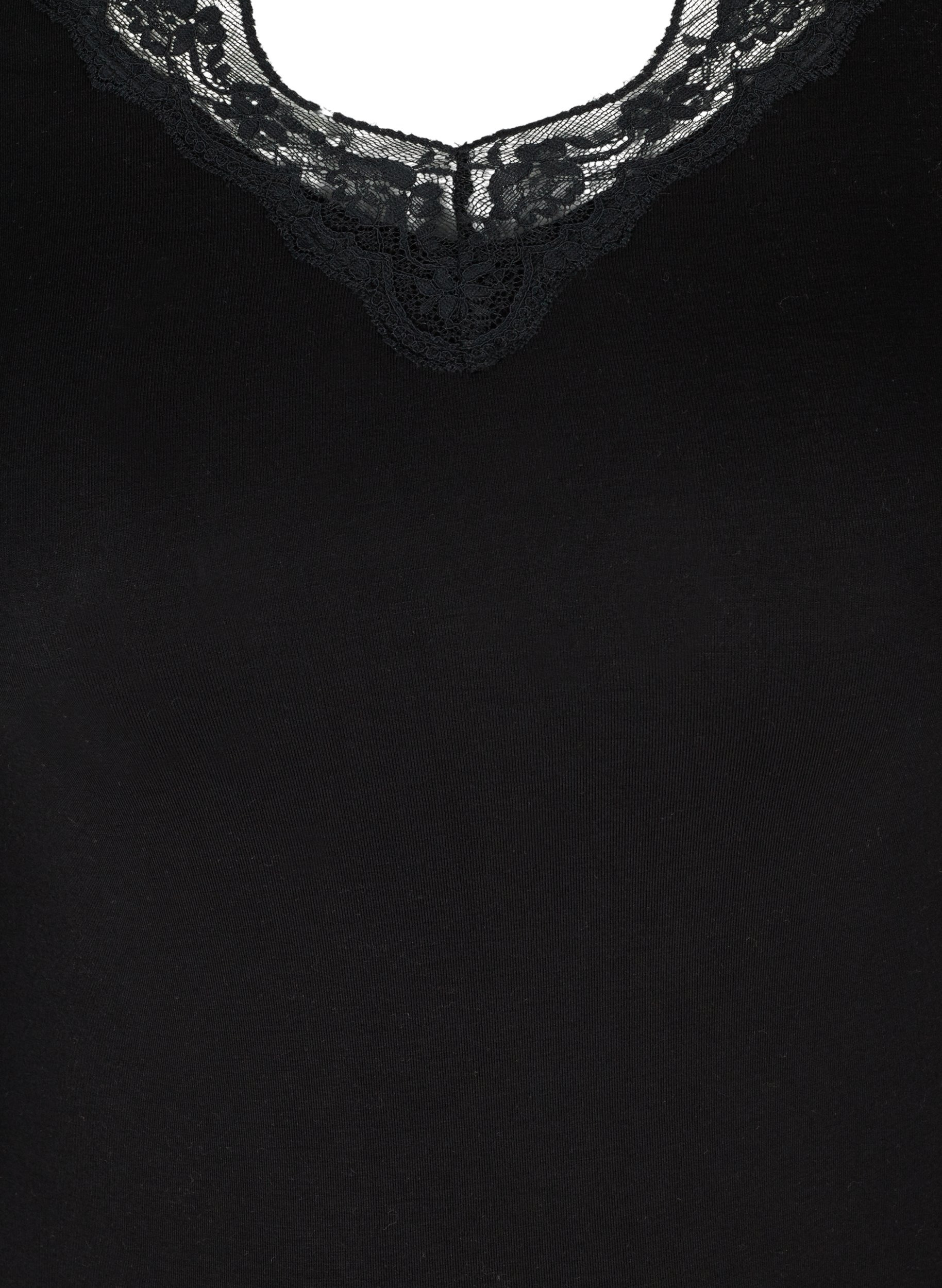 Viskosegenser med V-hals og blonder, Black, Packshot image number 2