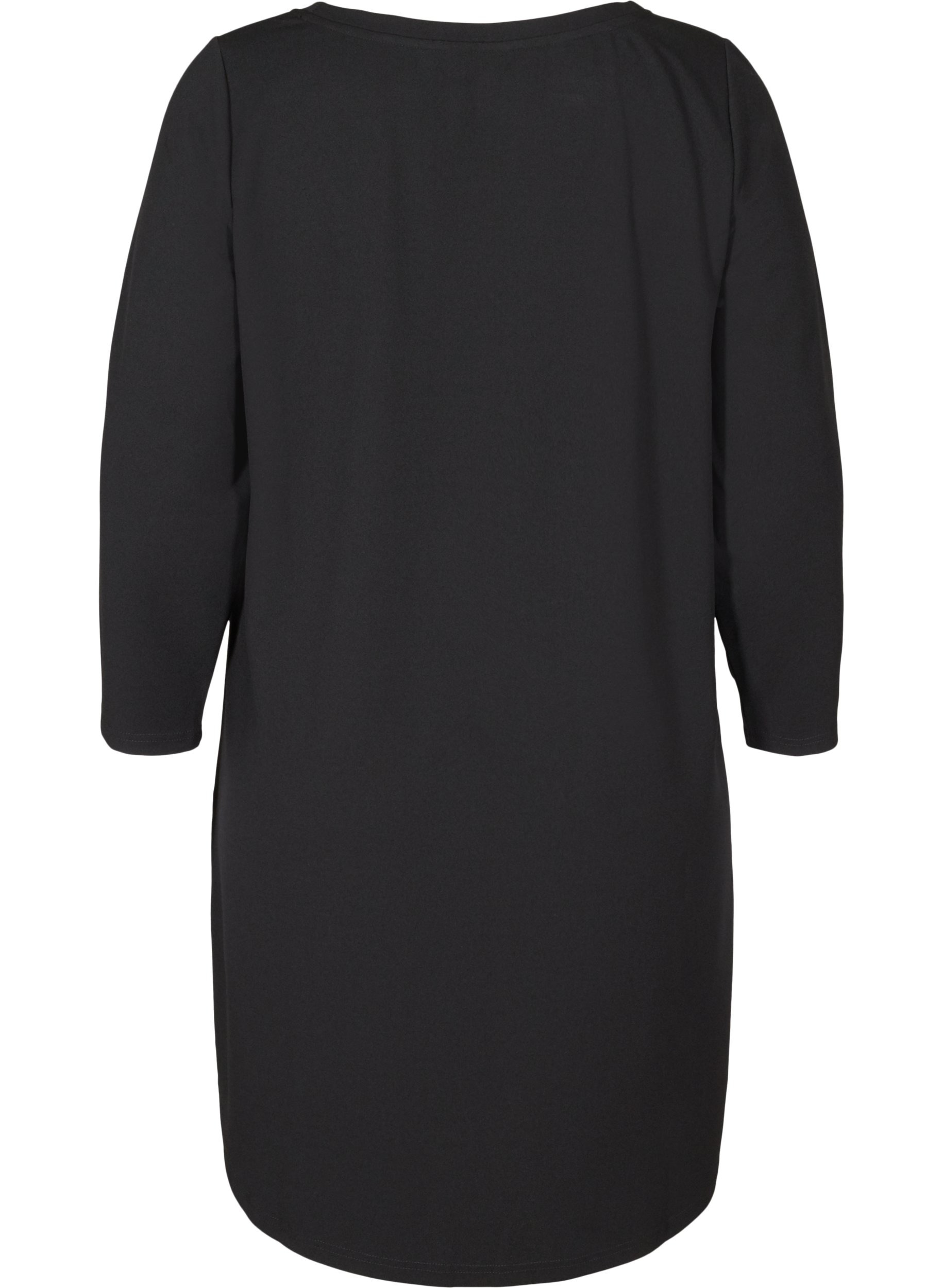 Ensfarget kjole med a-form, Black, Packshot image number 1