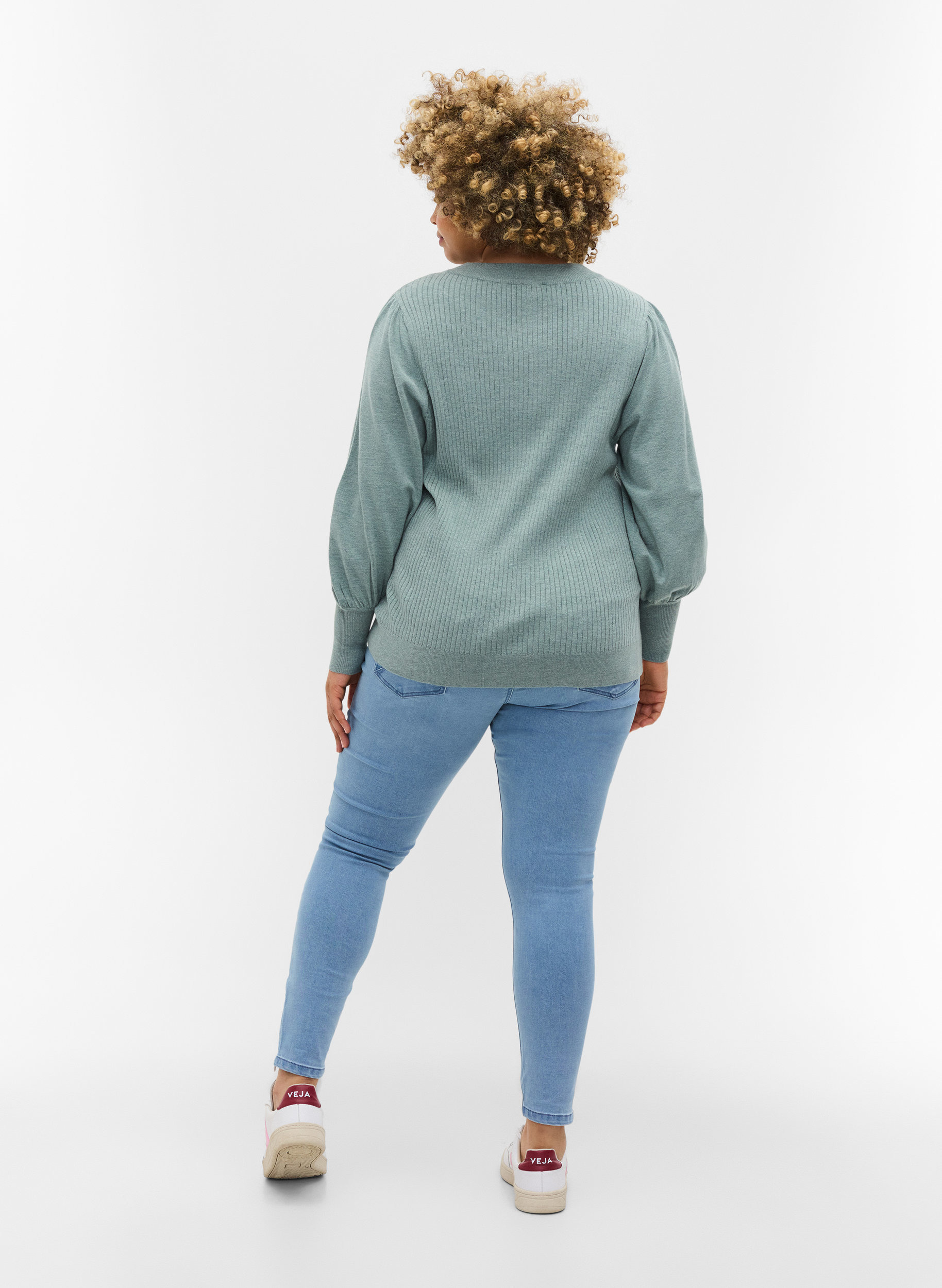 Cropped Amy jeans med glidelås, Light blue denim, Model image number 1