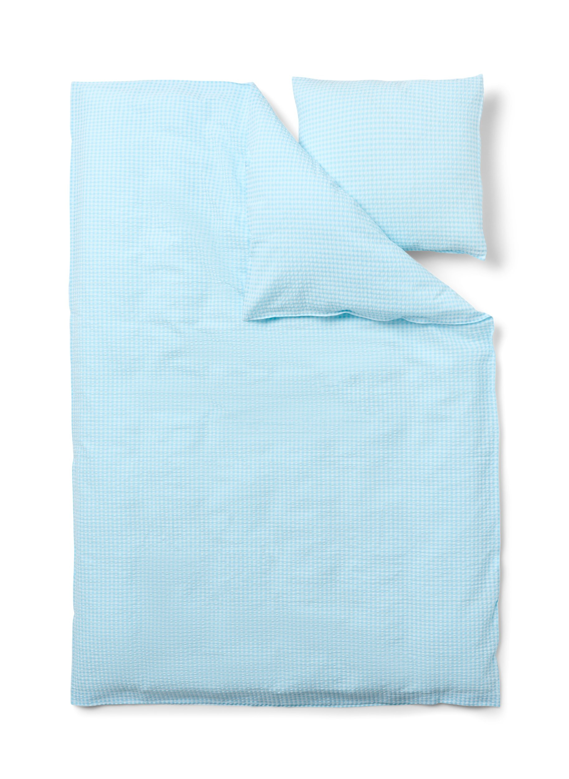 Rutete sengesett i bomull, Blue/White Check, Packshot image number 1
