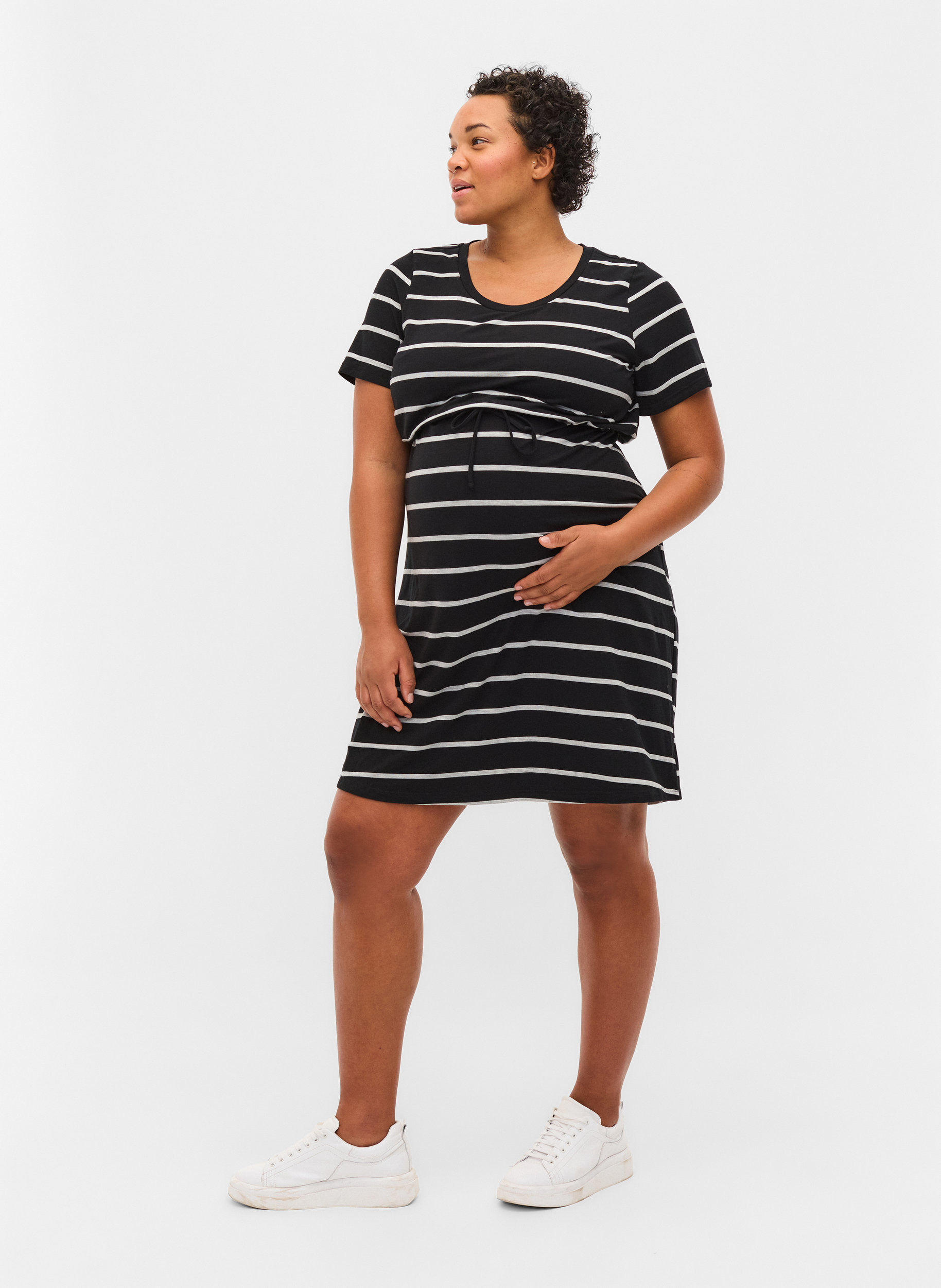 Stripete gravidkjole i viskose, Black Grey Stripe, Model image number 3