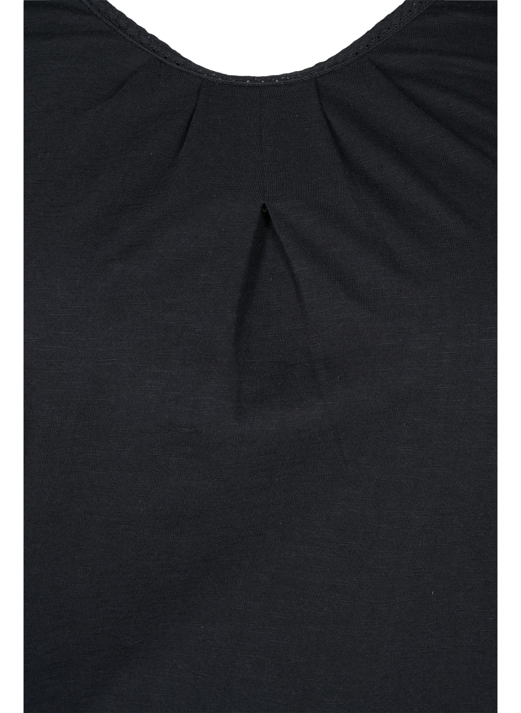 Ensfarget bluse med 3/4-ermer i bomull, Black, Packshot image number 2
