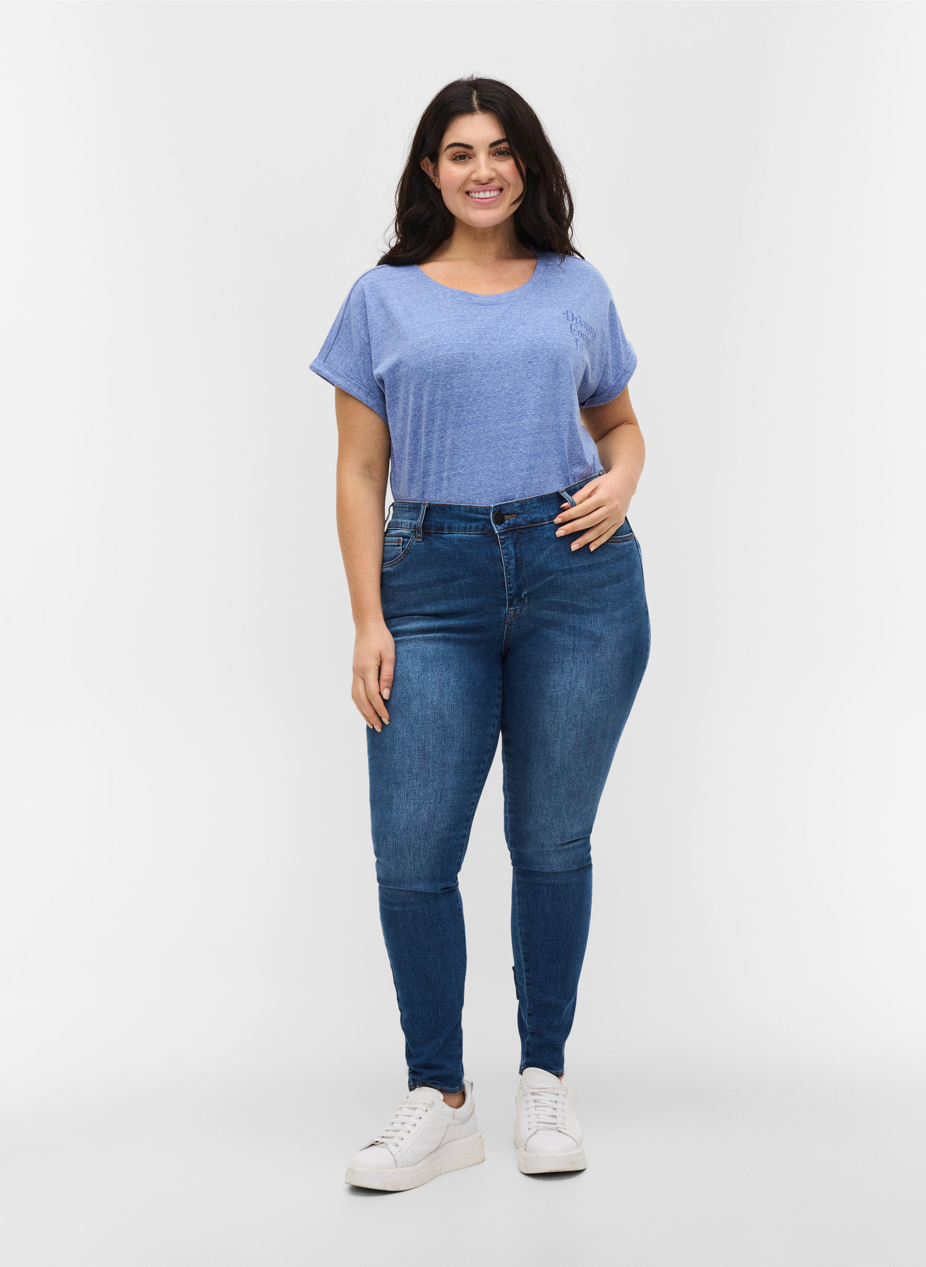 Melert T-skjorte i bomull, Dazzling Blue Mel, Model image number 2