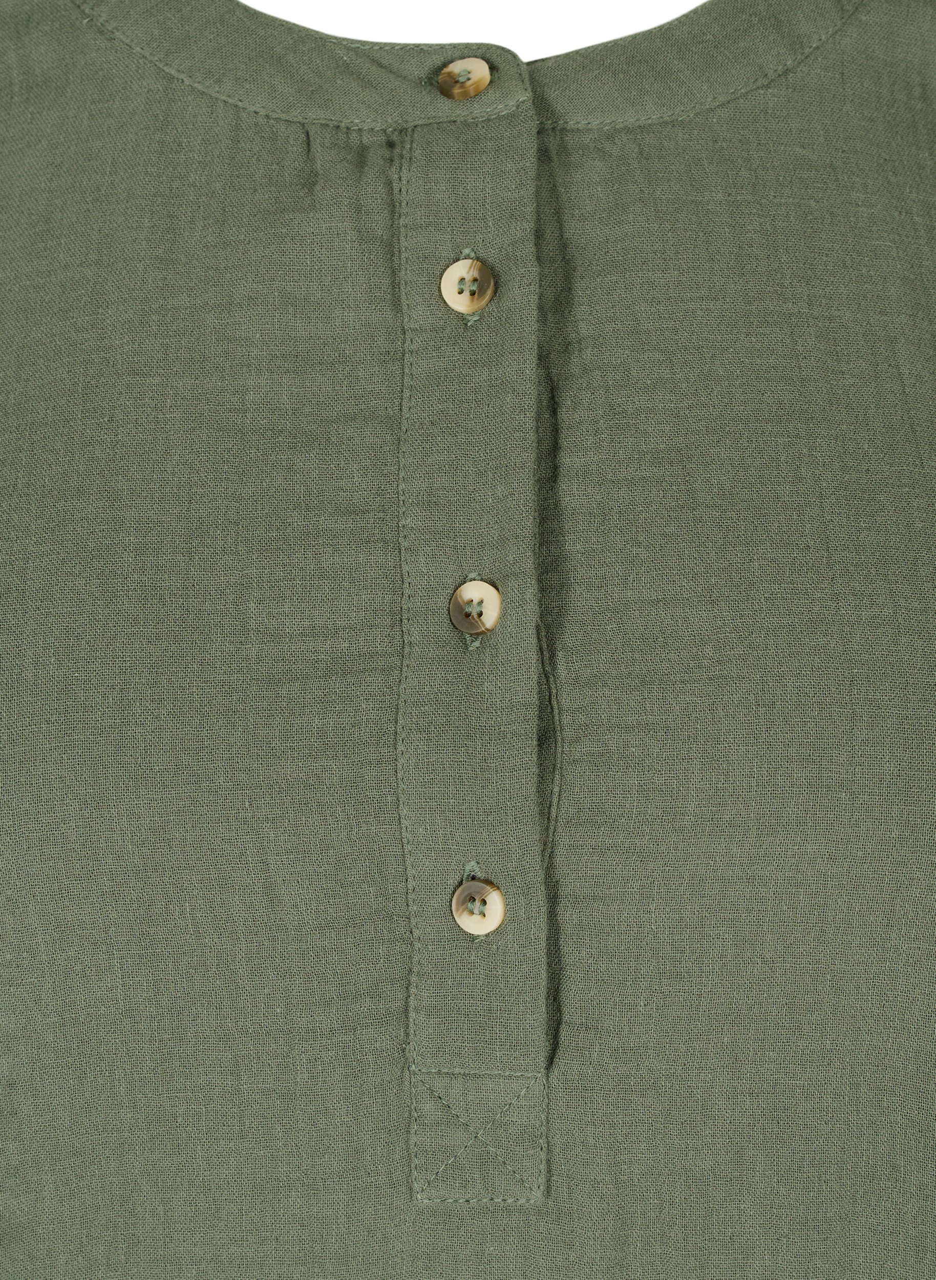 Bomullsbluse med knapper og 3/4-ermer, Thyme, Packshot image number 2