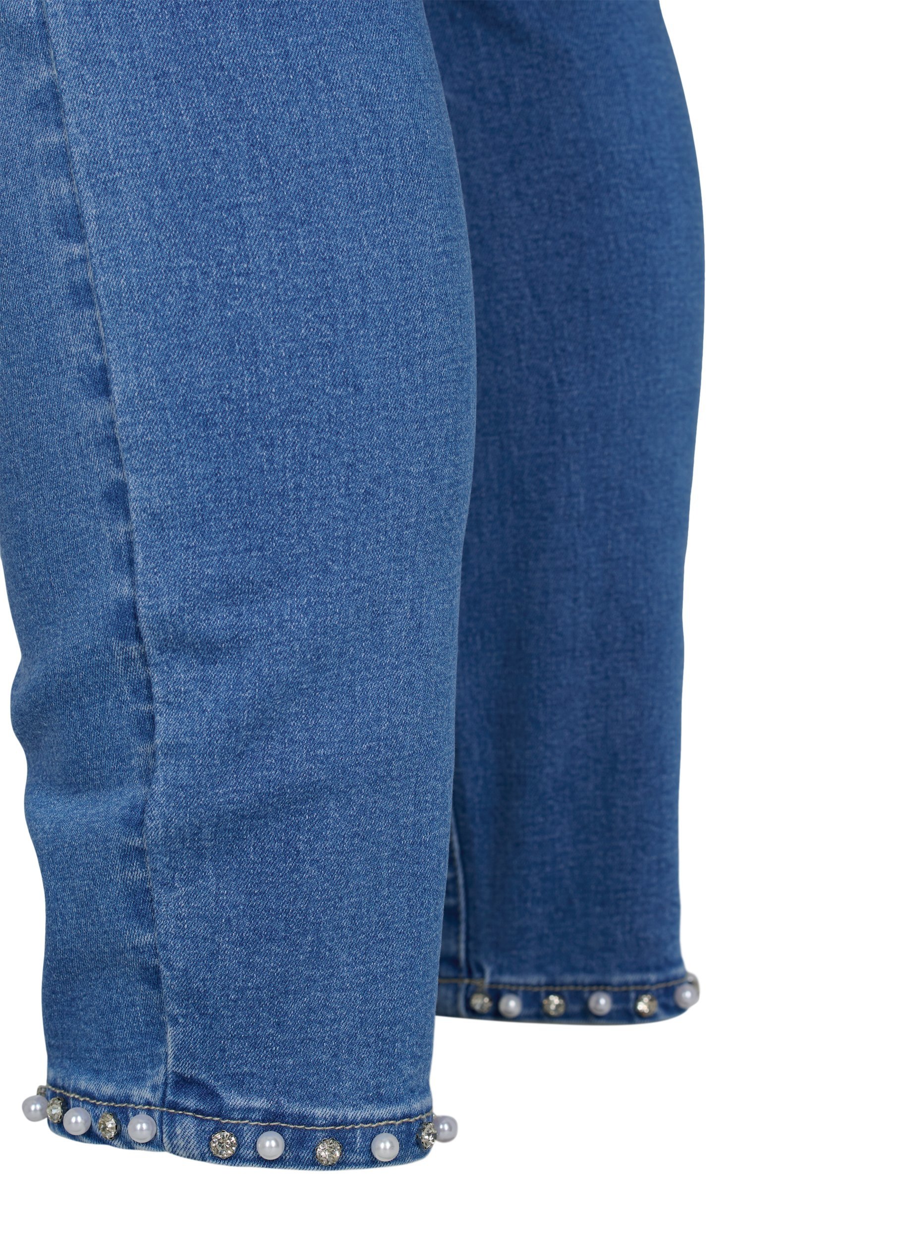 Cropped Amy jeans med perler, Light blue denim, Packshot image number 3