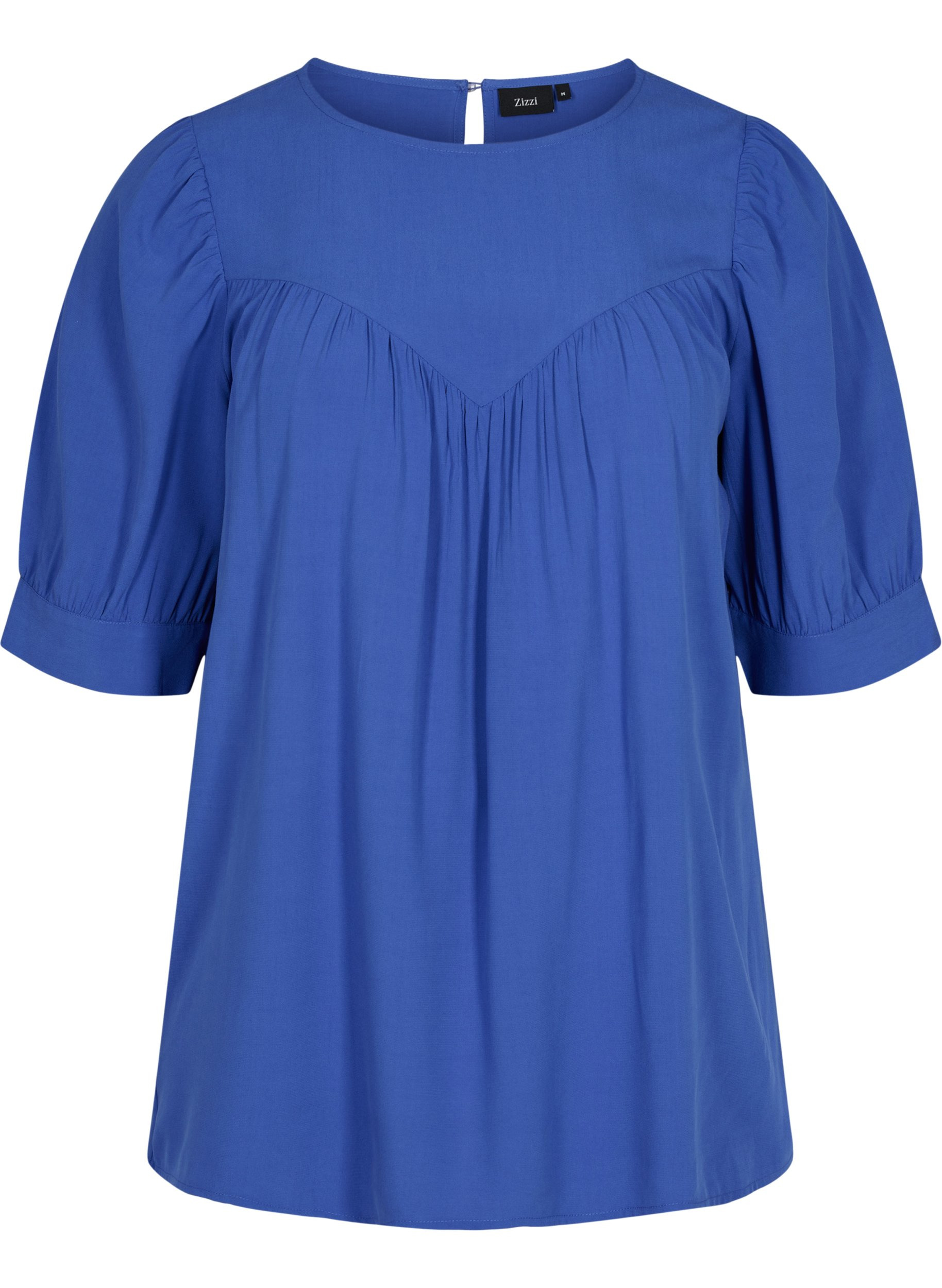 Bluse i viskose med A-form, Dazzling Blue, Packshot image number 0