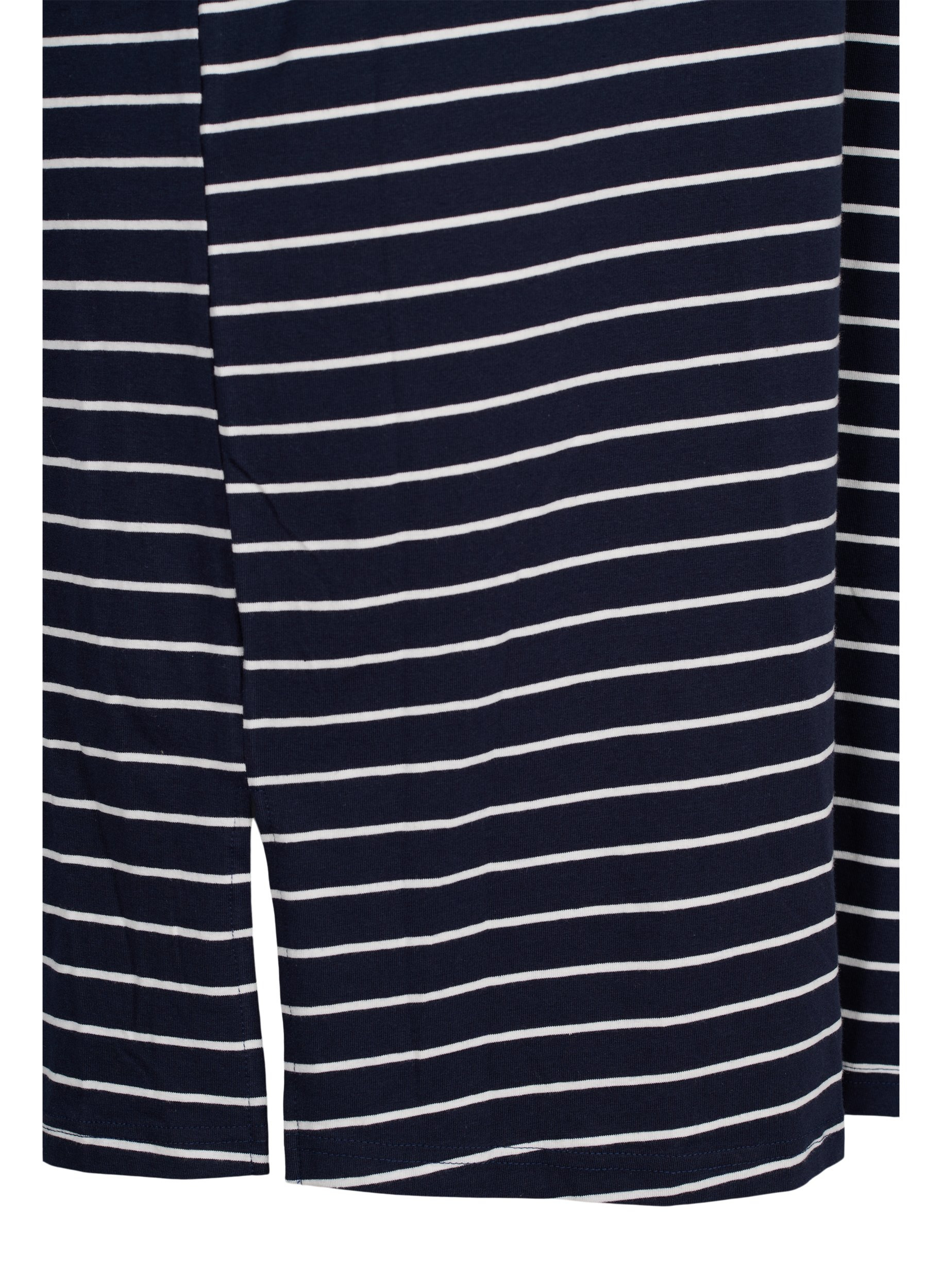 Stripete bomullskjole med en splitt, Blue Stripe, Packshot image number 3