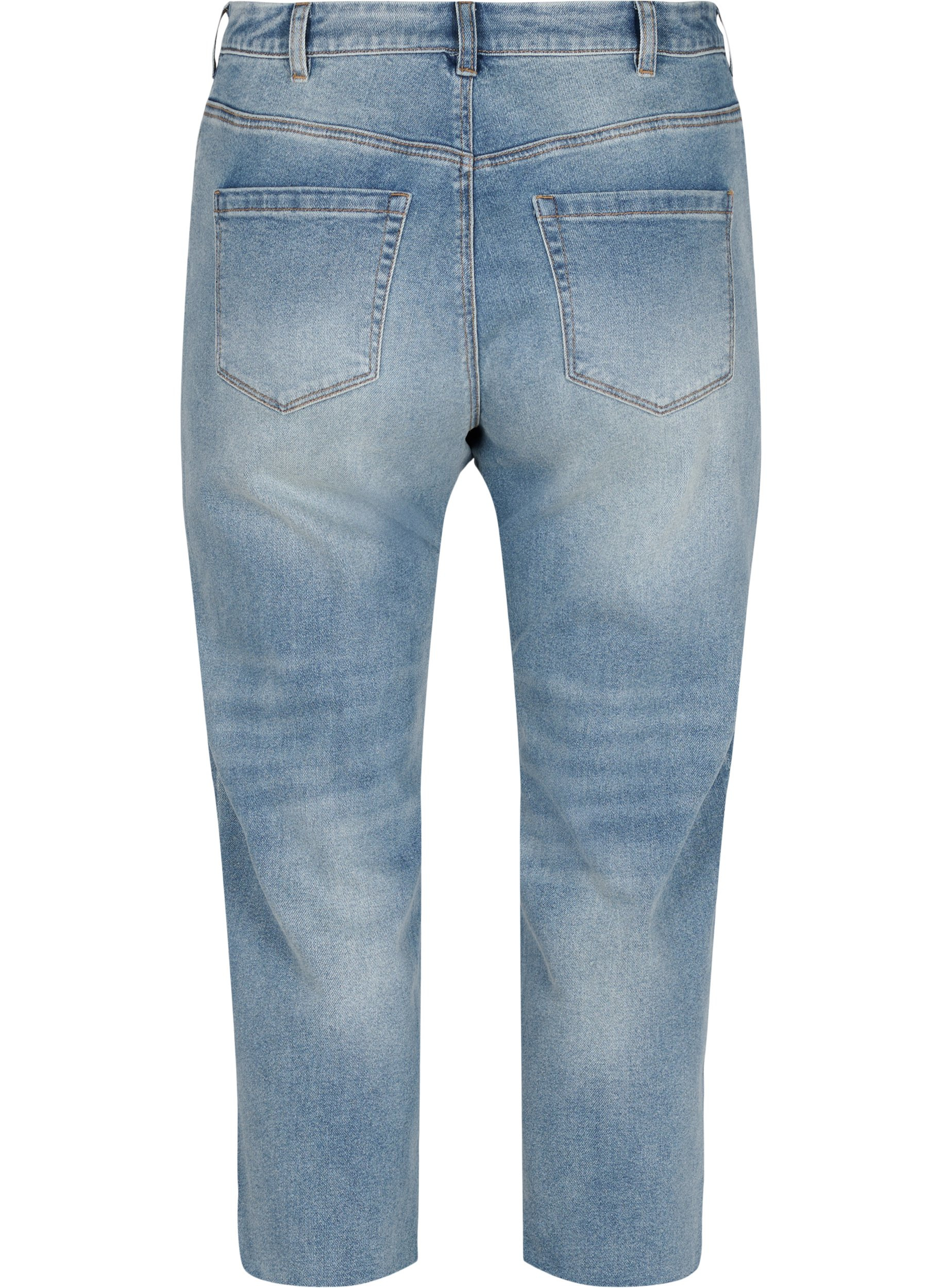7/8-lengde jeans med rå kanter og høyt liv, Light blue denim, Packshot image number 1
