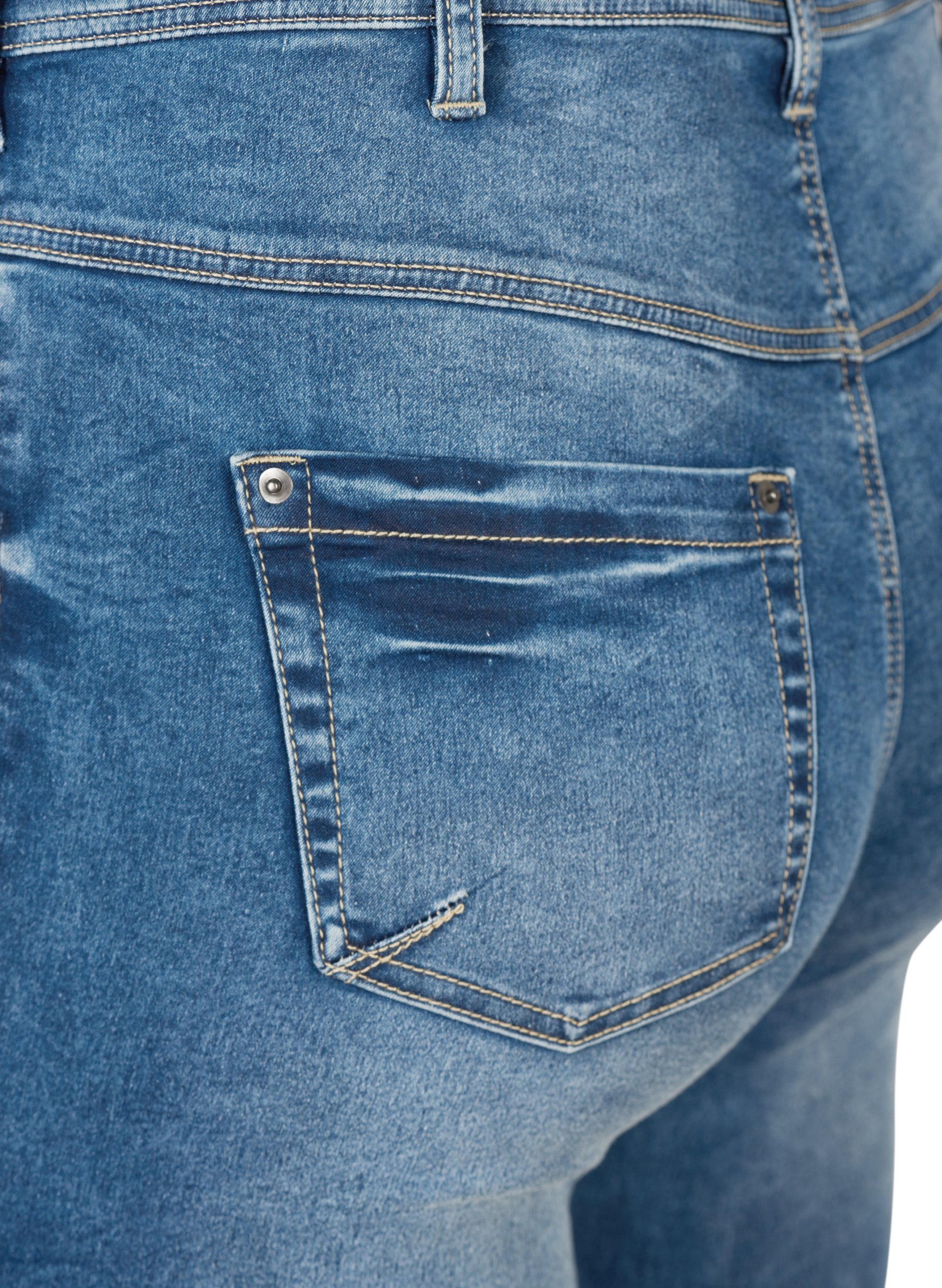 Cropped Amy jeans med glidelås, Blue denim, Packshot image number 3