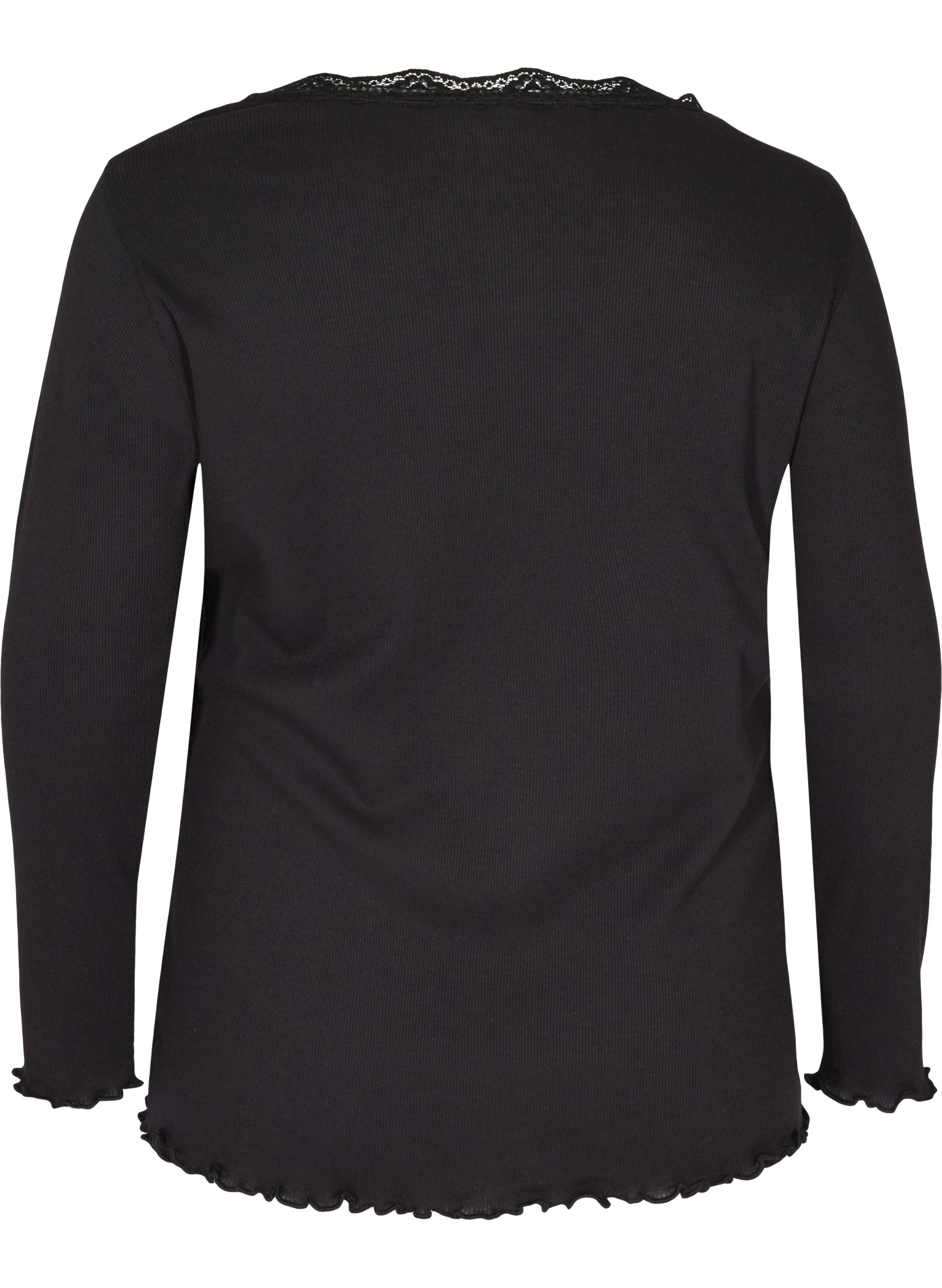 Tettsittende bluse med blondekant, Black, Packshot image number 1